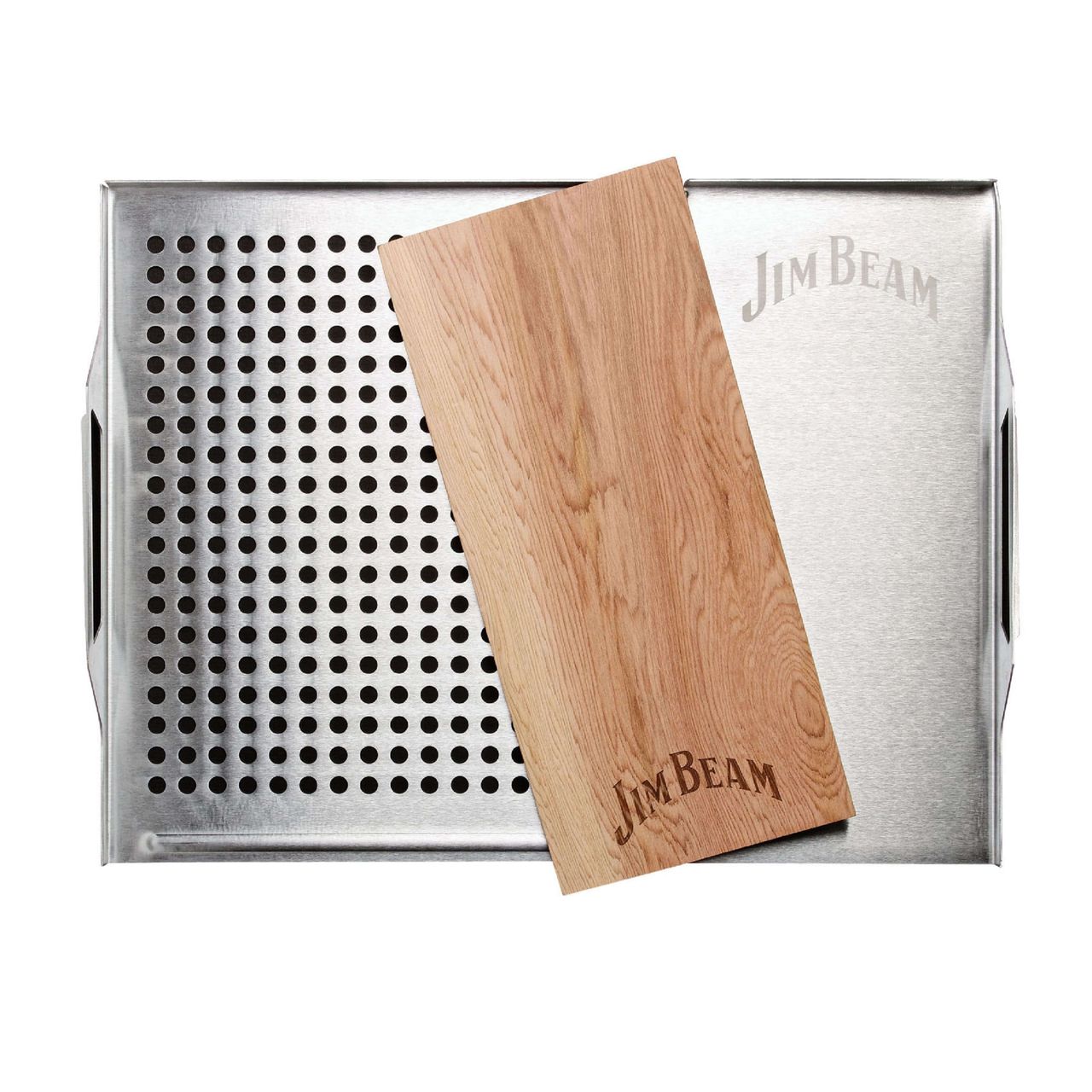 Jim Beam Edelstahl Grillauflage mit Zedernholz-Platte