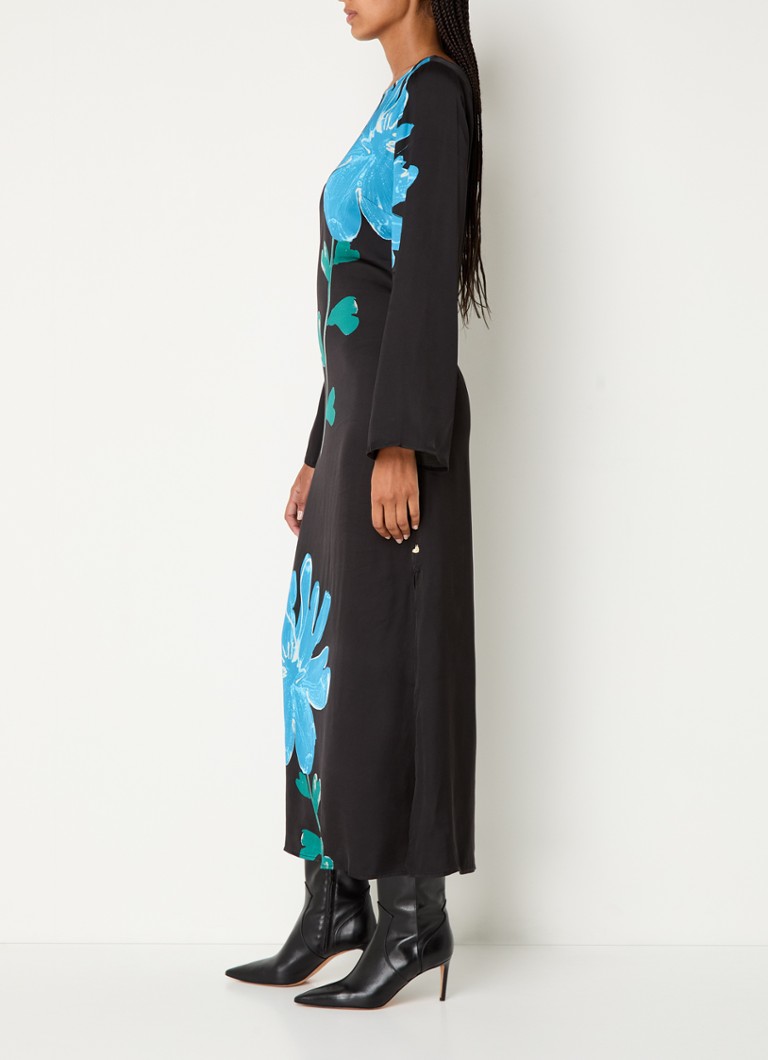 Vestido túnica largo de satén Shika de Fabienne Chapot, con estampado floral.