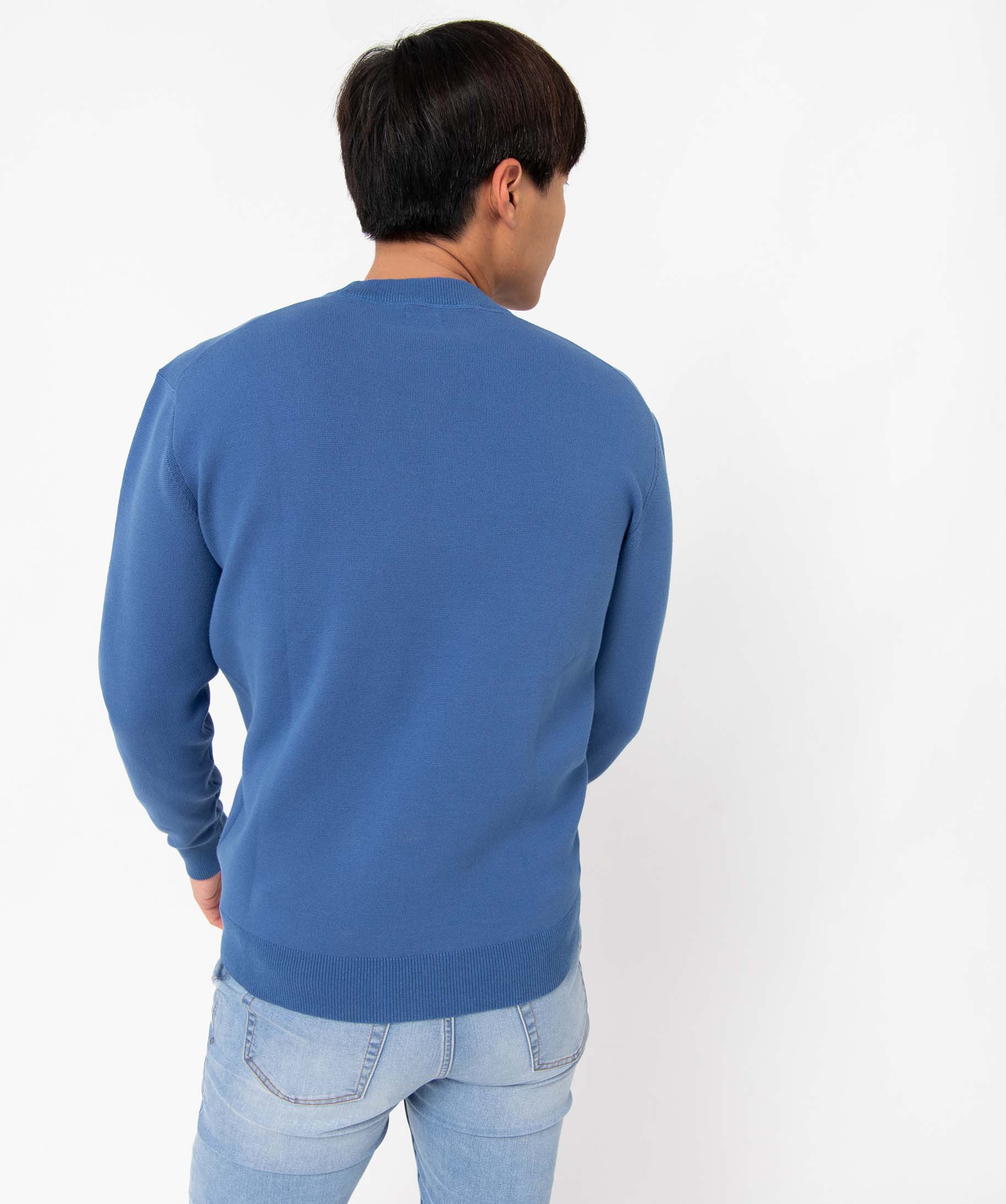 Pull homme à col rond en maille unie bleu | GEMO