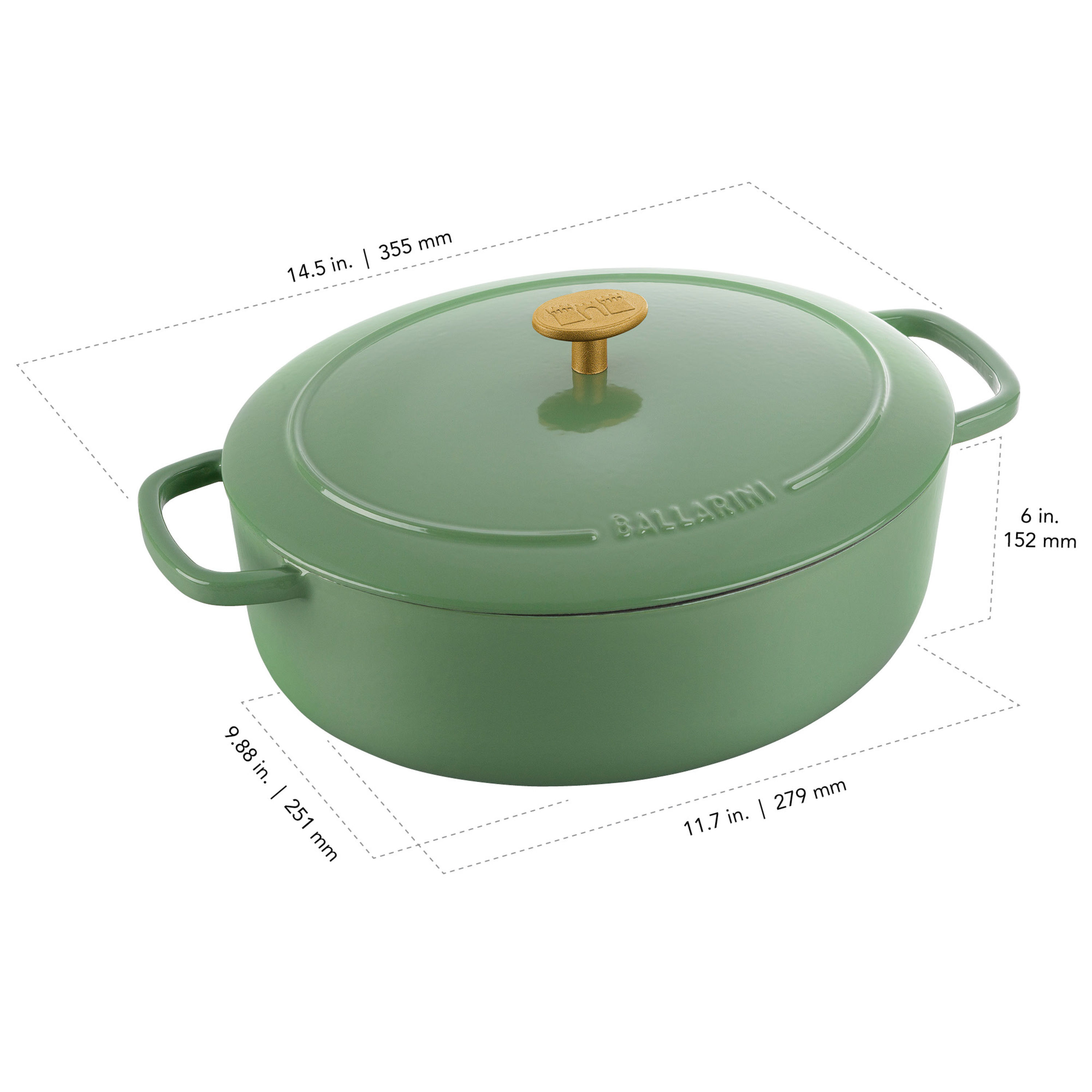 Cocotte 29 cm, oval, Grün, Gusseisen