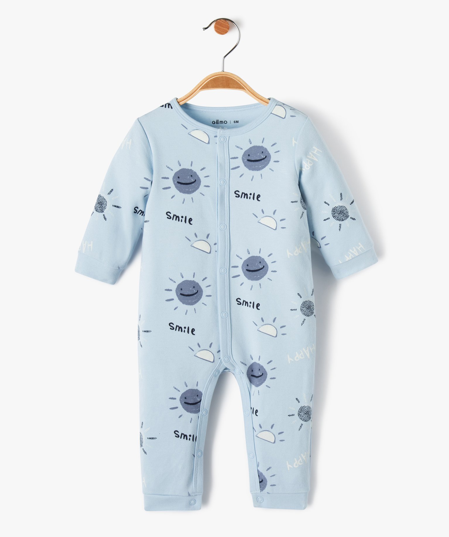 Pyjama bébé dors-bien à ouverture ventrale et motif soleils bleu | GEMO