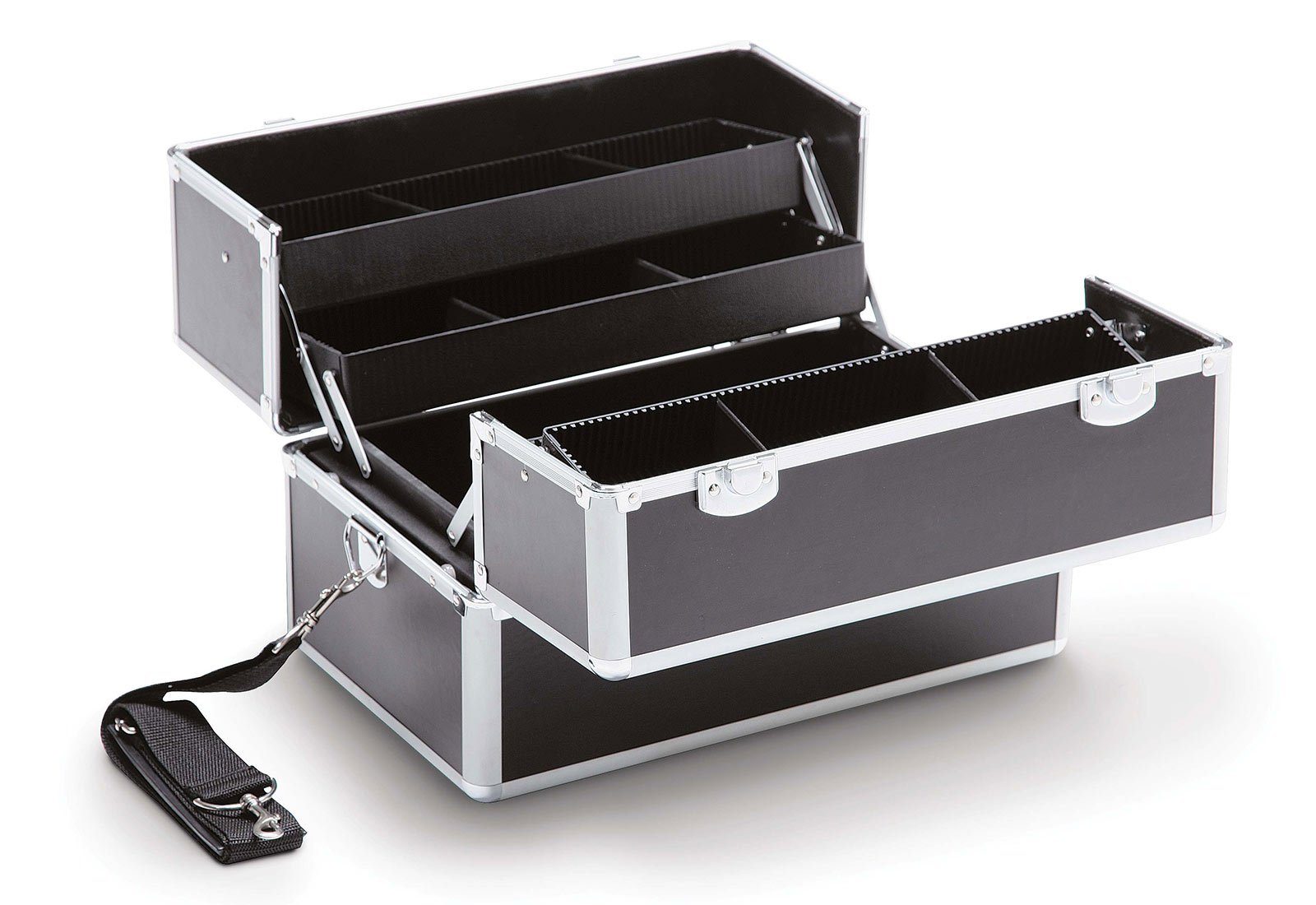 Kosmetex Kosmetikkoffer 37x23x25 cm Werkzeugkoffer mit Schultergurt, Job 200 Black