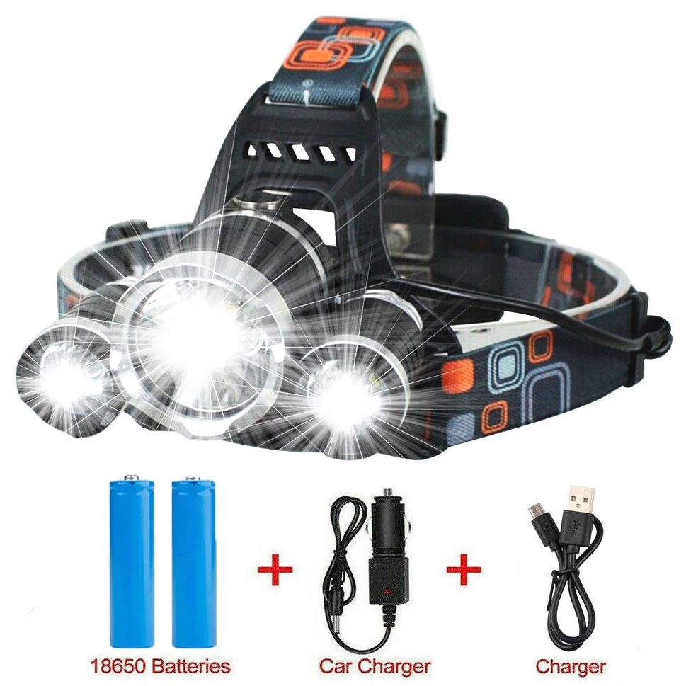 meeteu LED Stirnlampe LED Stirnlampe Wiederaufladbar, 150000LM Kopflampe (4 Lichtmodi Campinglampe, Notfalllampe,90°einstellbar, Mit Rot-Warnlicht, IPX4 Wasserdicht), für Camping,Angeln, Outdoor, Nacht-Joggen, Rettung, Wandern