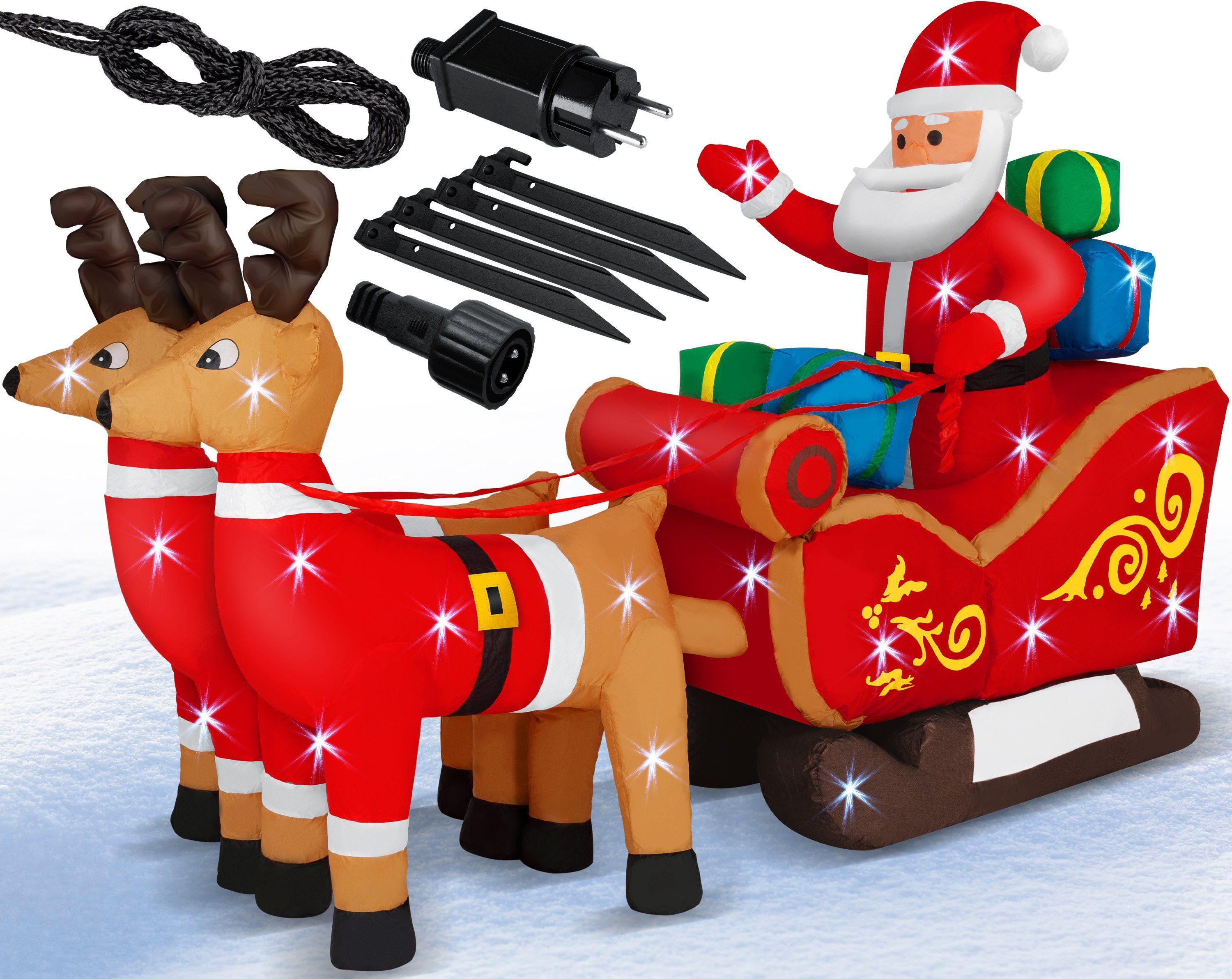 KESSER Weihnachtsfigur, Aufblasbarer Weihnachtsmann Schlitten XXL Nikolaus Rentier