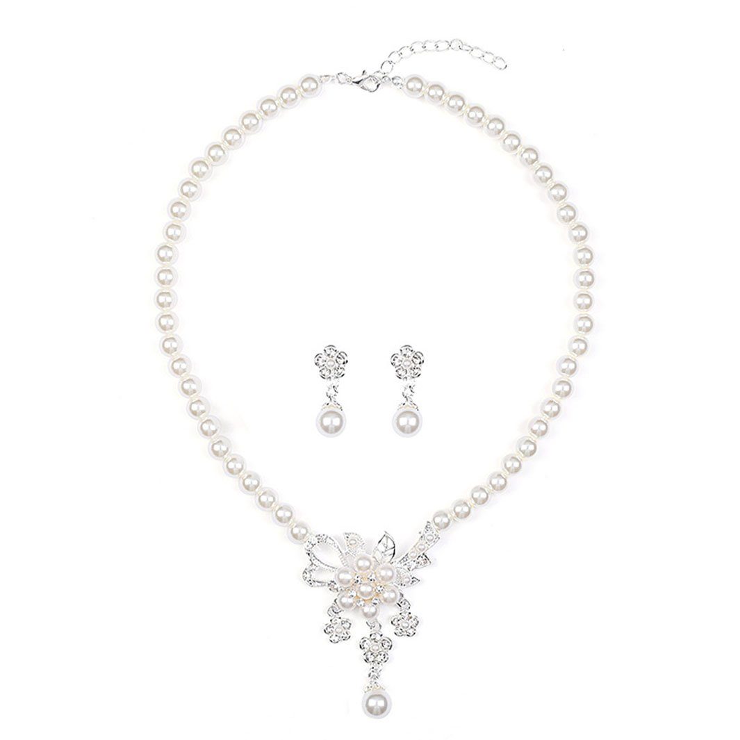 POCHUMIDUU Ohrring und Ketten Set Imitation Perle Blume Ohrringe Halskette Set (3-tlg), Künstliche Zuchtperlen
