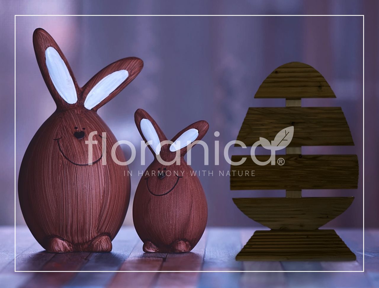 Pemicont Floranica Holz Osterei Osterdeko Lärchenholz Höhe 43cm Breite 31cm Braun Osterdekoration modernes Design Kunsthandwerk osterdeko osterhasen tischdeko