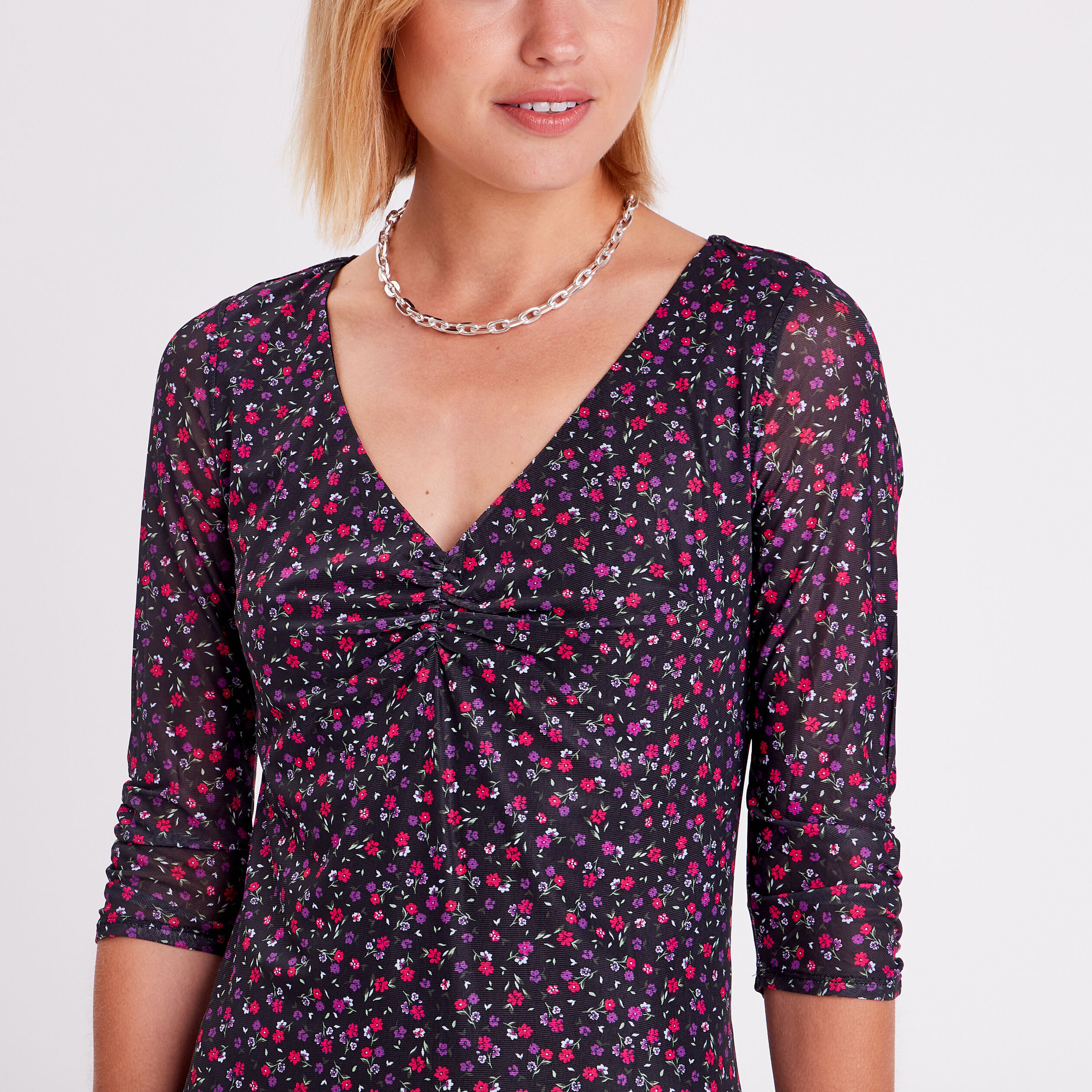 Robe droite manches 3/4 noir femme | Cache Cache