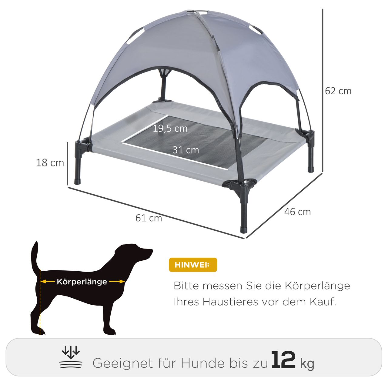 PawHut Haustierbett mit Baldachin Erhöhtes Hundebett Hundeliege outdoor Grau