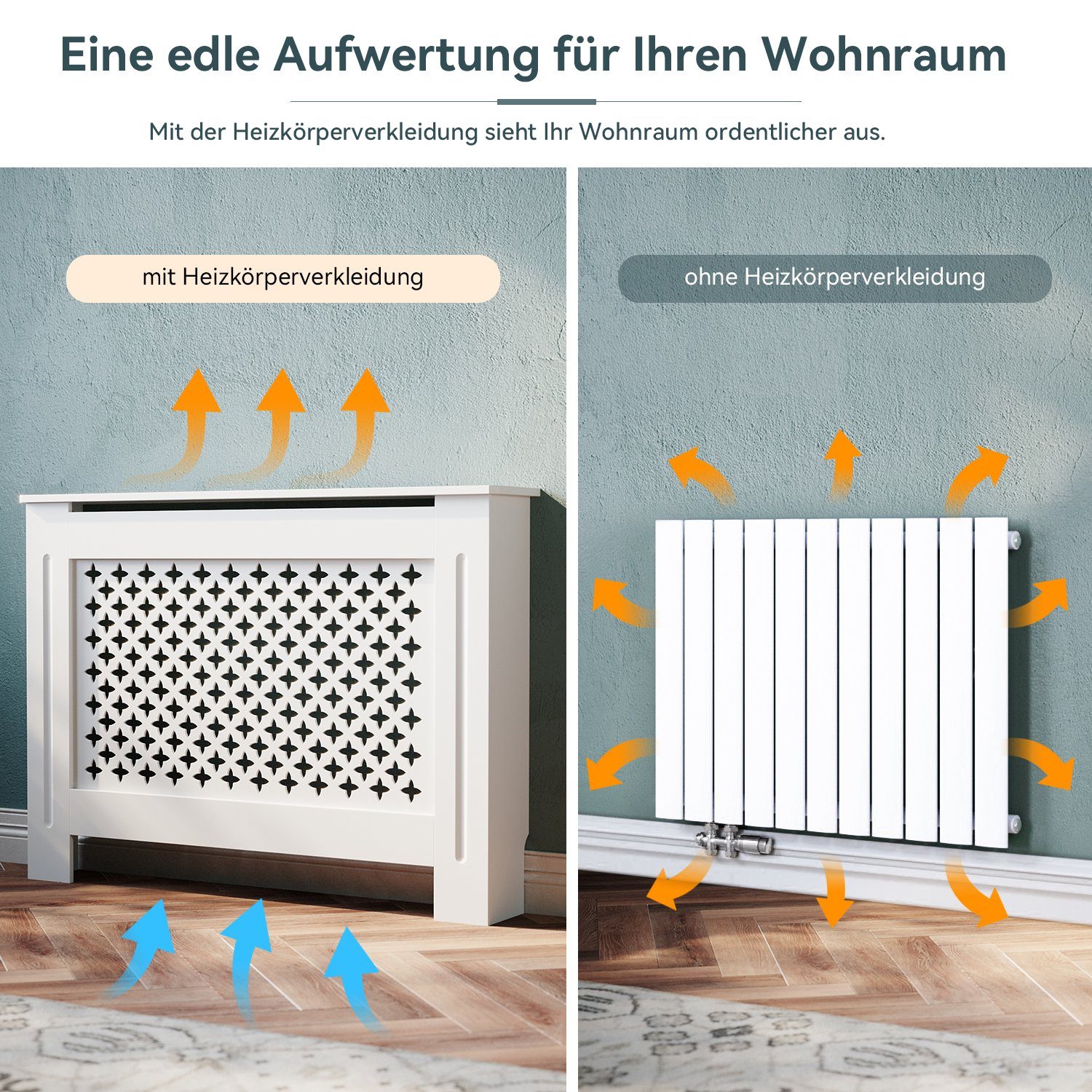 SONNI Heizungsverkleidung Heizungsverkleidung Heizkörperverkleidung weiß Breite 78/112/152cm, Kreuzgitter, Heizungsverkleidung, Zubehör für Wandmontage, MDF