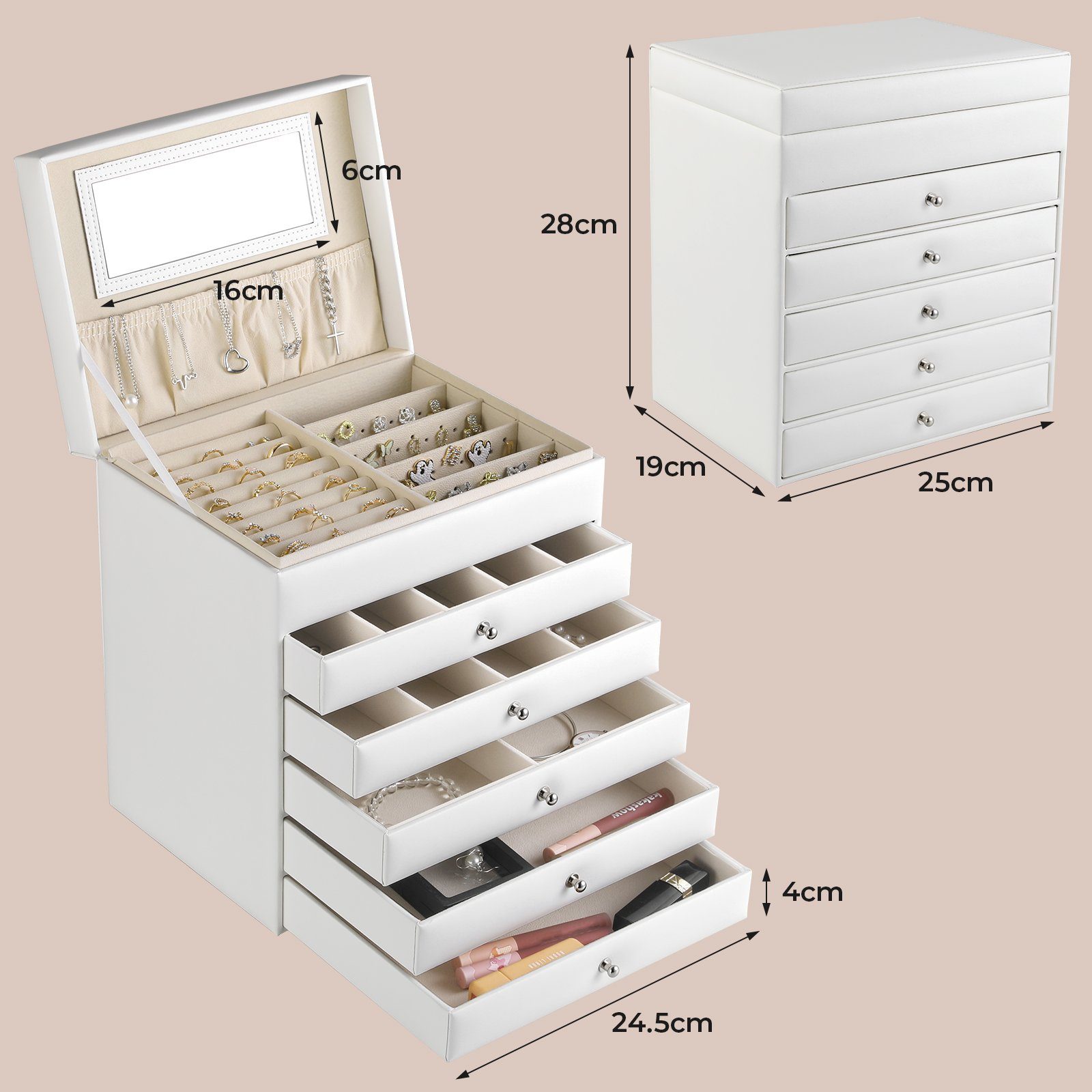 TLGREEN Schmuckkasten Schmuckschatulle mit spiegel Schmuckaufbewahrung mit Schubladen