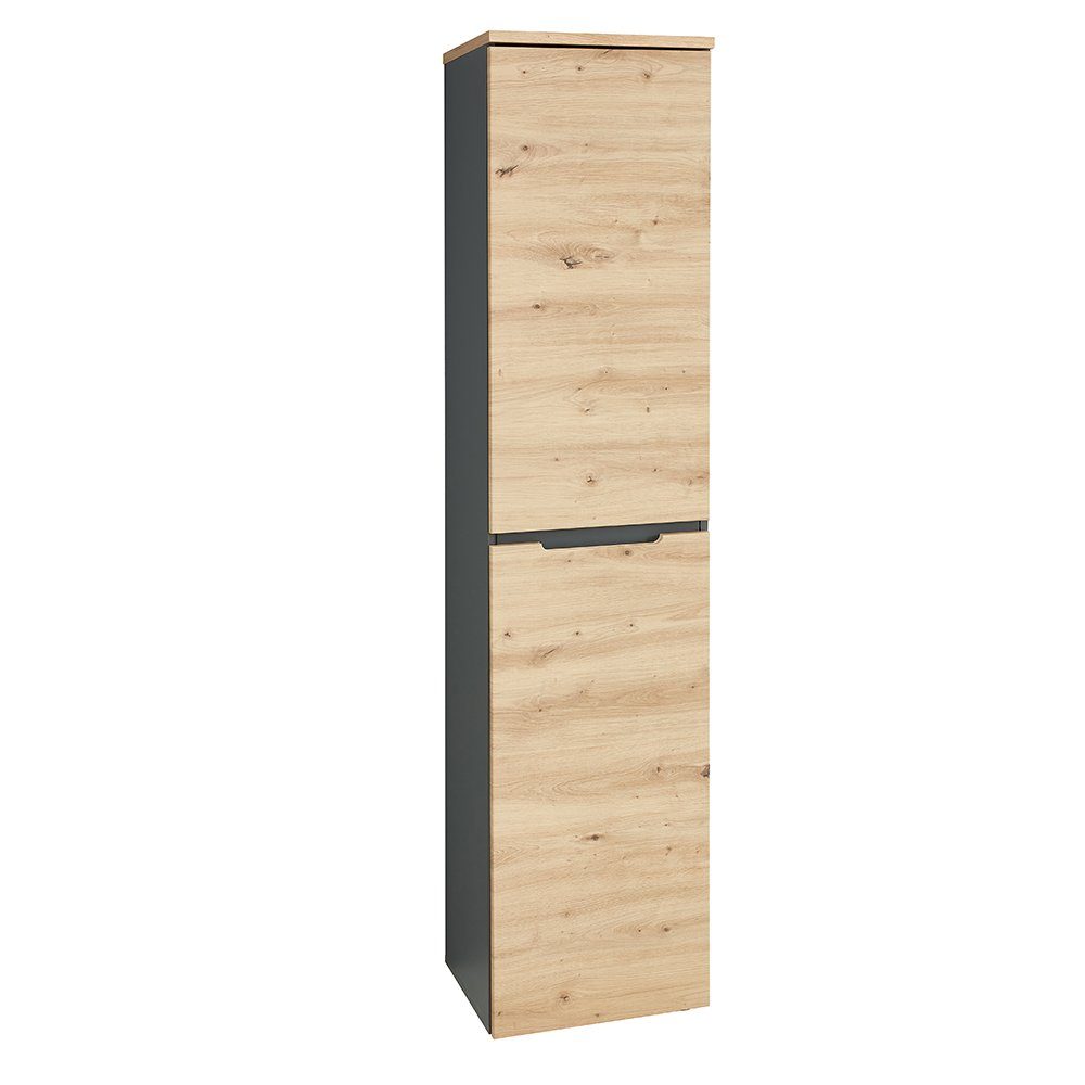 Lomadox Stauraumschrank MANRESA-36 1-türig, rechts/links montierbar, graphit mit Eiche, 45cm breit