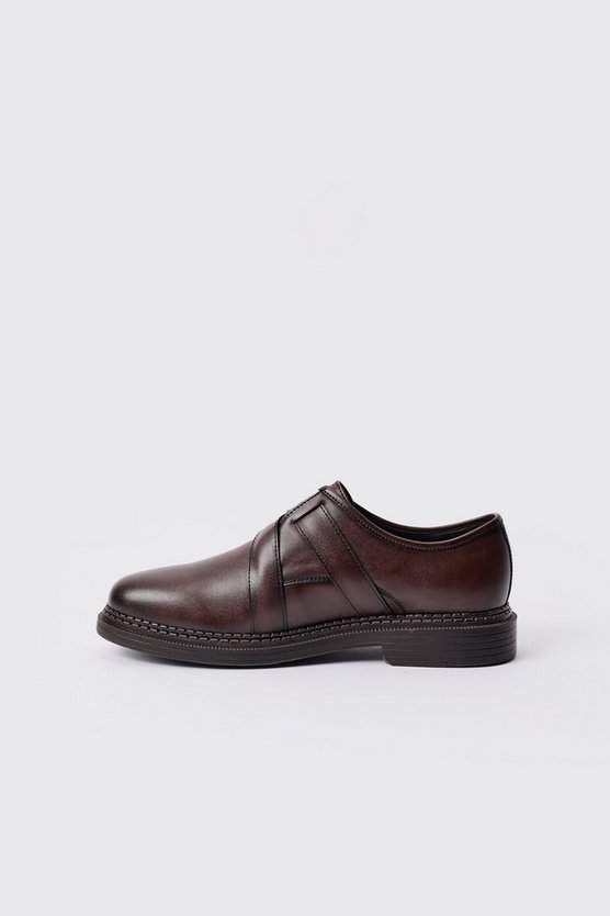 Dunkelbraue PU-Loafer mit Riemchen-Detail