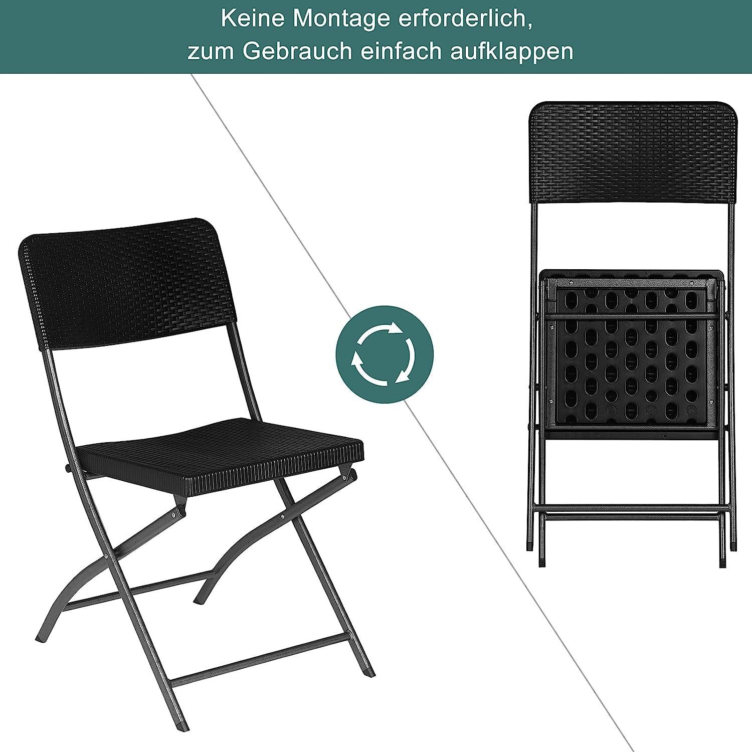 EUGAD Klappstuhl (2 St), Gartenstuhl Campingstuhl HDPE,59 x 81 x 46 cm,Schwarz