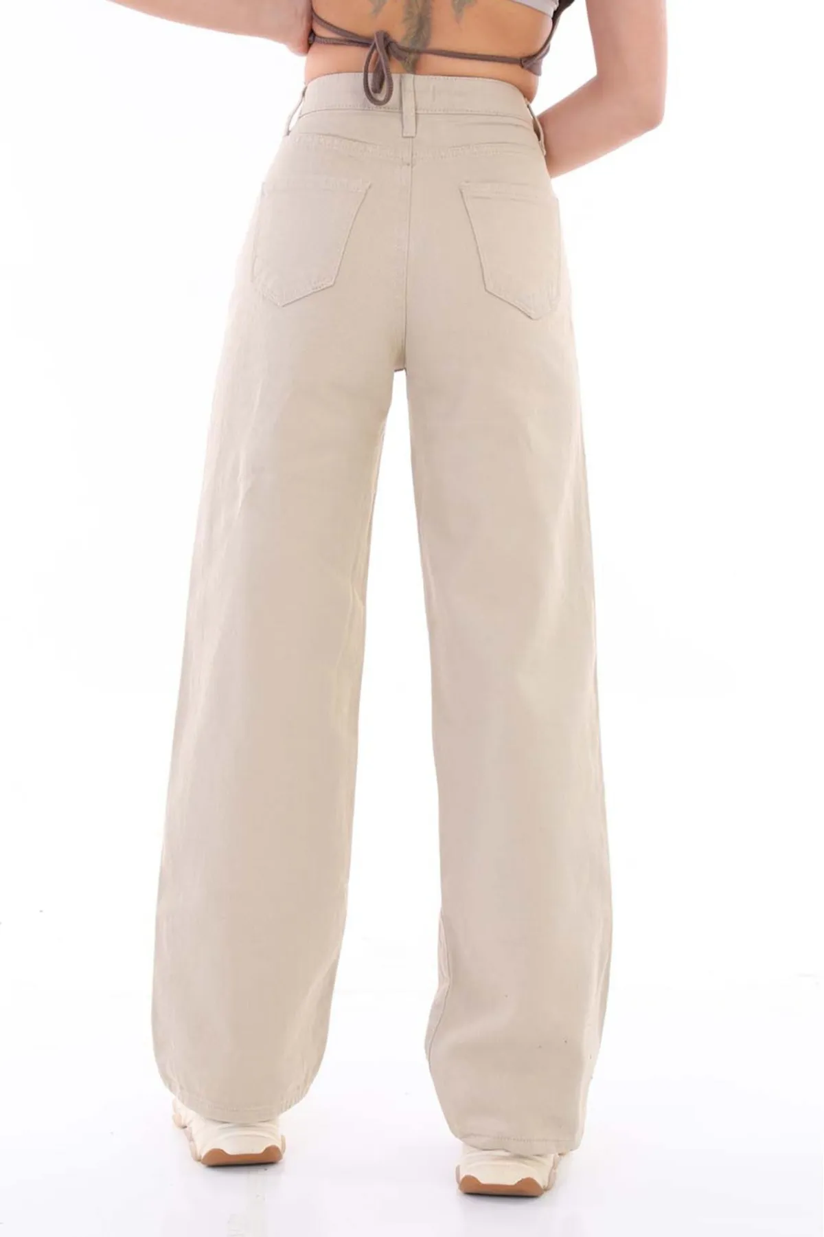 BİKELİFE  Beigefarbene Palazzo-Hose mit weitem Bein und hoher Taille für Damen