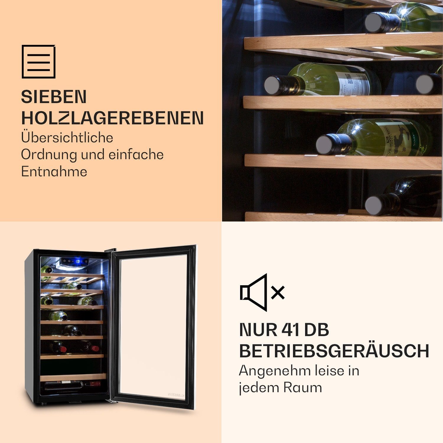 Klarstein Weinkühlschrank Vinamour 26 Uno, für 26 Standardflaschen á 0,75l,Wein Flaschenkühlschrank Weintemperierschrank Weinschrank Kühlschrank