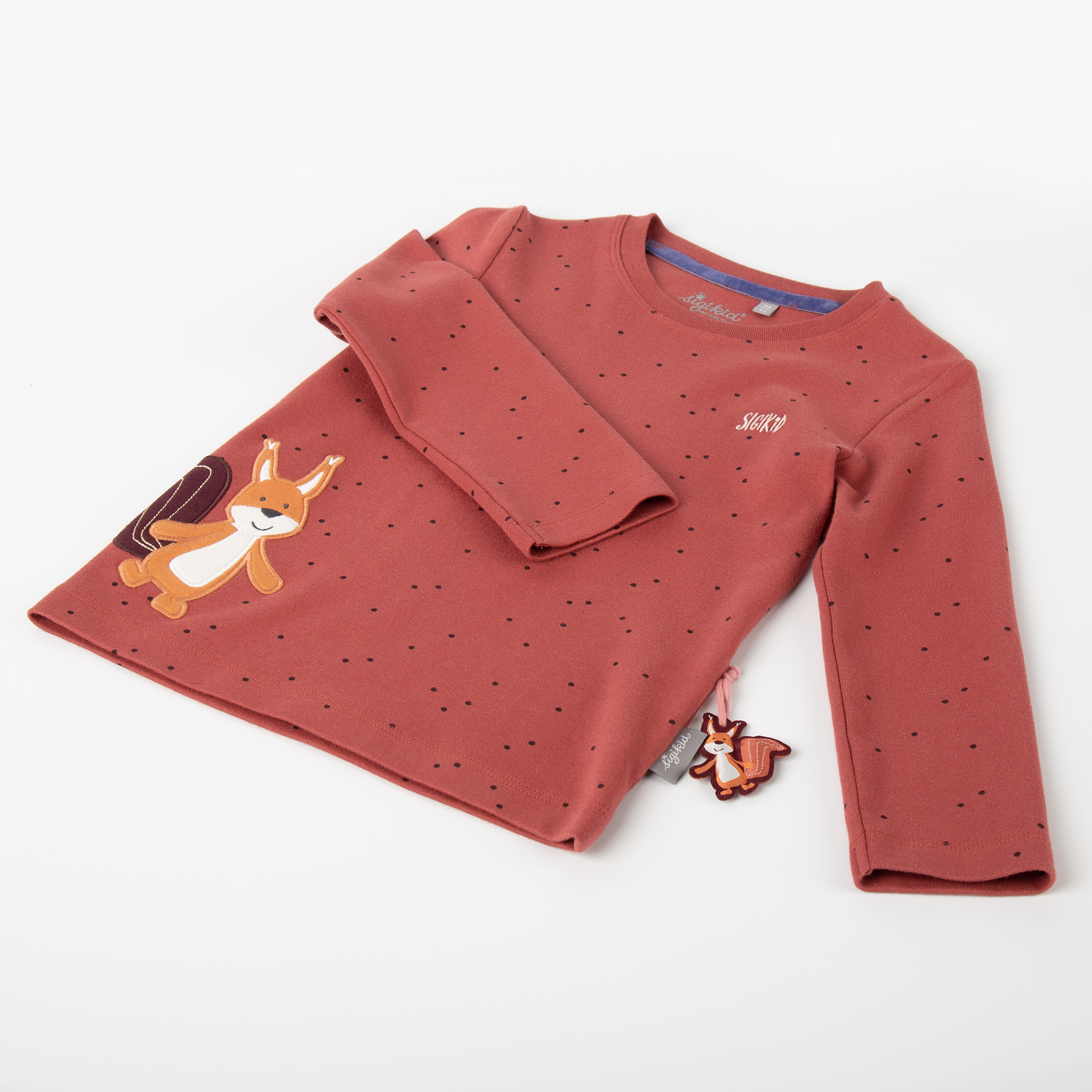 Kinder Langarmshirt mit Eichhörnchen Motiv, rotbraun mit