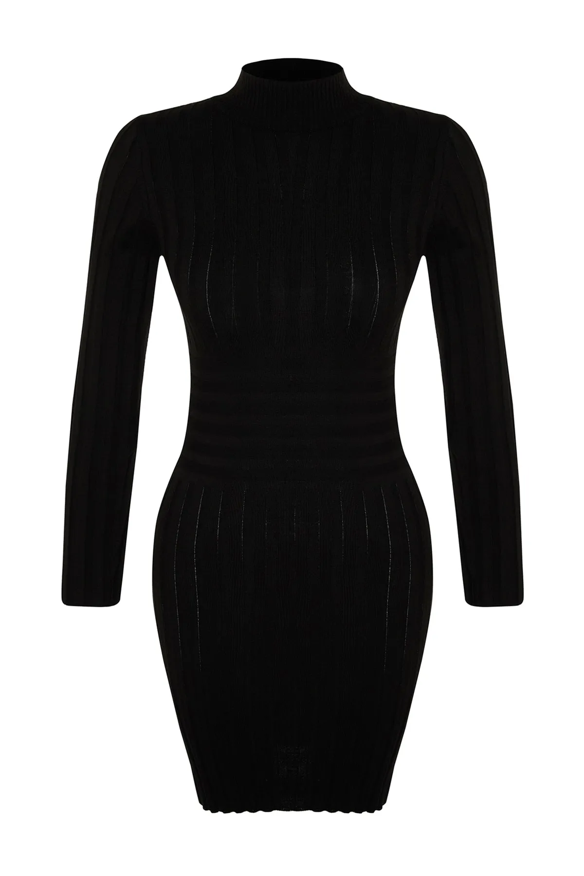 Trendyol Collection  Schwarzes Mini-Strickkleid mit hohem Kragen TWOAW22EL0021