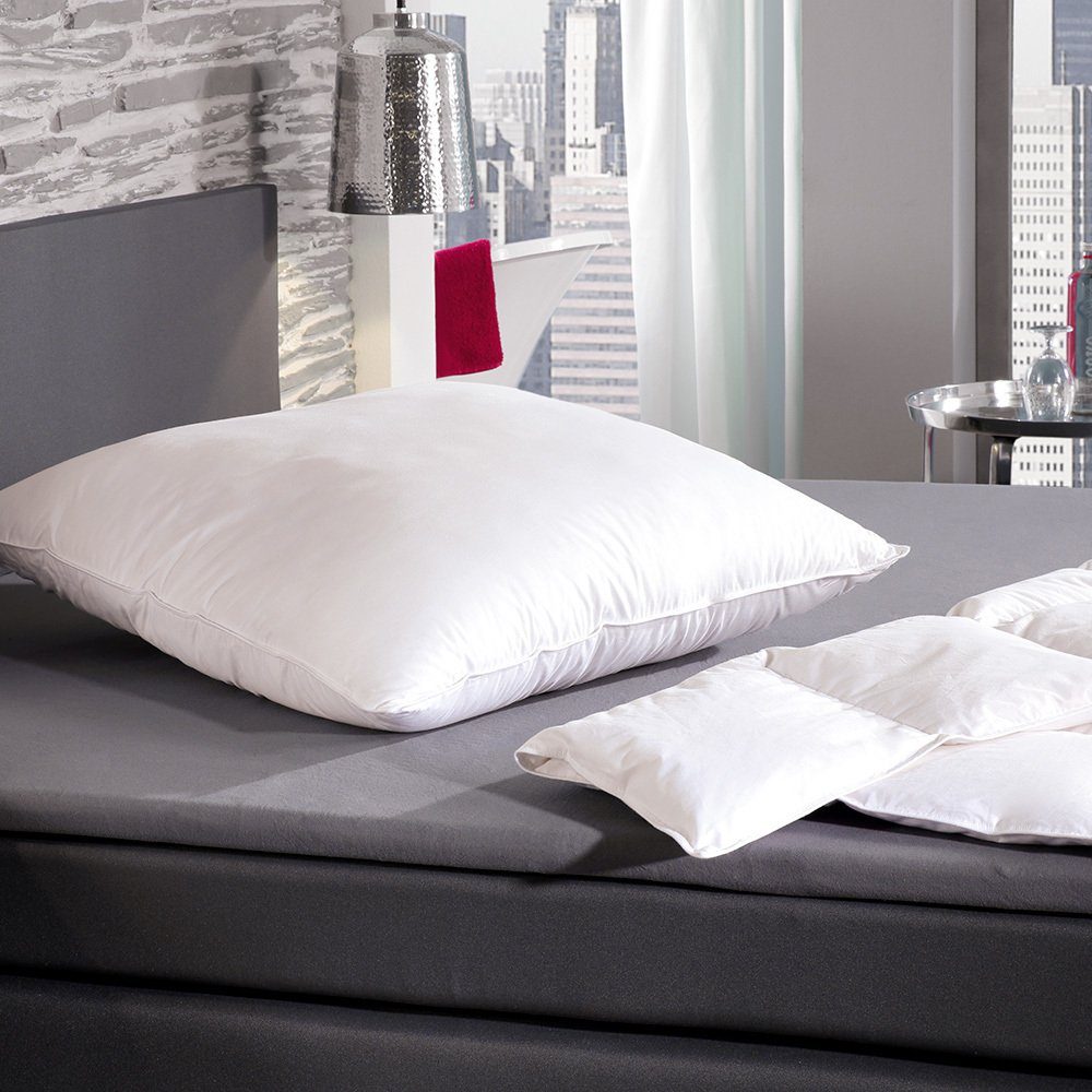 3-Kammer-Kopfkissen RIBECO Hotel Kopfkissen Luxus, RIBECO, Füllung: silberweiße Ente 90% Daunen, 10% Federn, Bezug: 100% Baumwolle, jeder Schlaftyp, Kissen, optimaler Liegekomfort, kompakt, Federkissen. Daunenkissen, Made in Germany, 3 Kammerkopfkiss