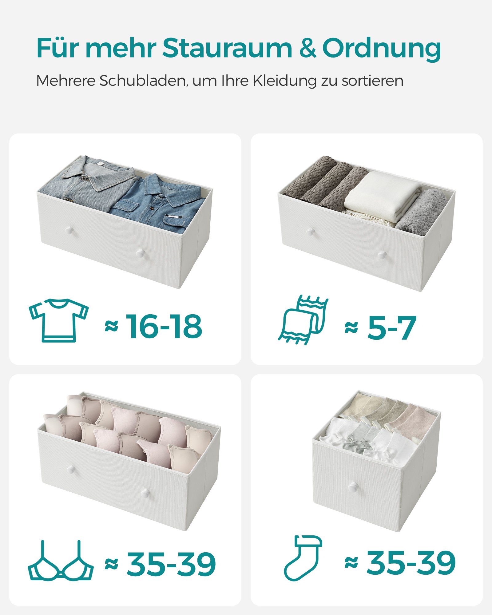 SONGMICS Kommode, Aufbewahrungsschrank mit 5 Stoffschubalden