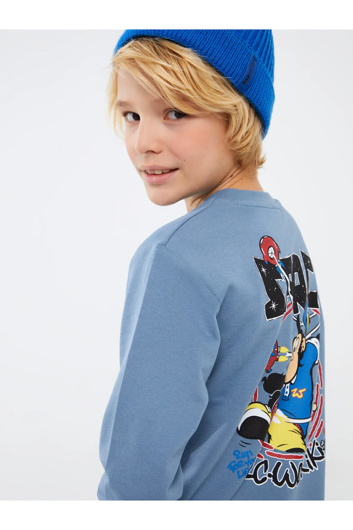 LC Waikiki  Langärmliges Jungen-Sweatshirt mit Nostalgie-Affen-Print und Rundhalsausschnitt