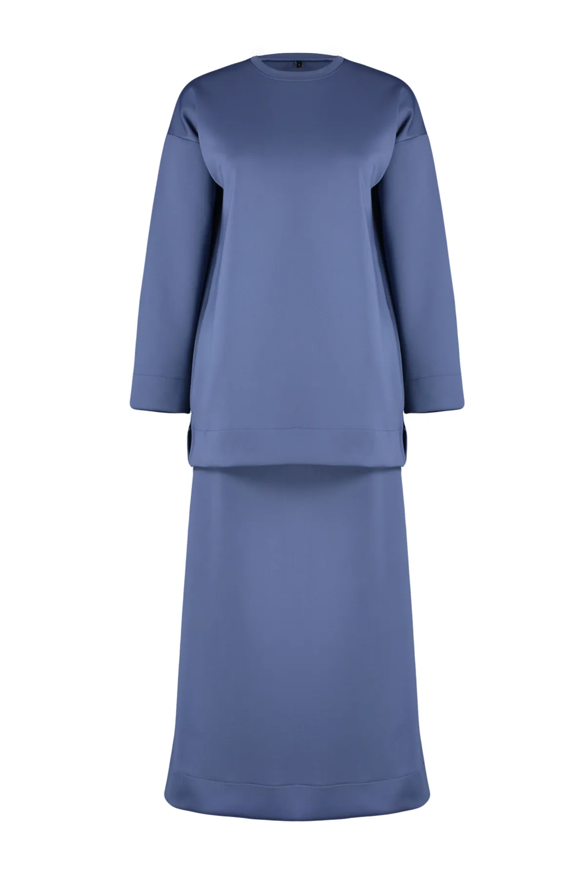 Trendyol Modest  Indigoblaues Scuba-Strickset aus Tunika und Rock mit Bindedetail vorne TCTSS23US00013