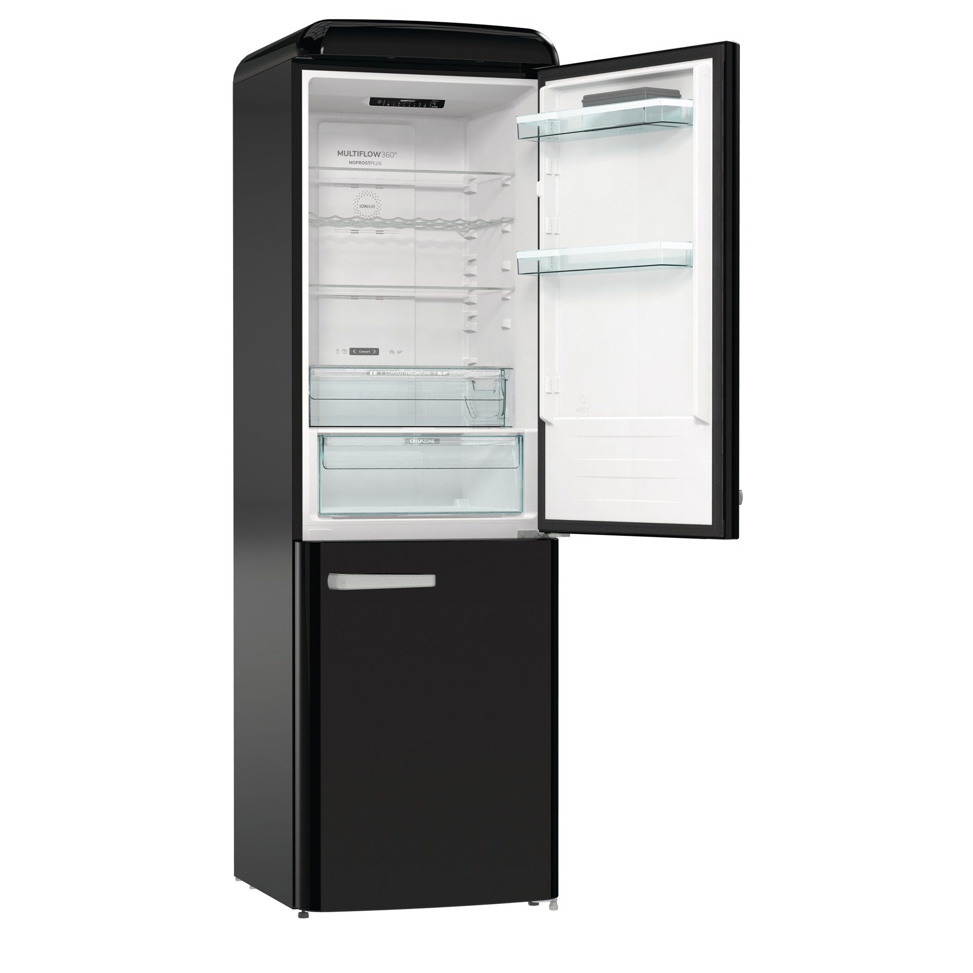 GORENJE Kühlschrank ONRK619EBK, 194 cm hoch, 60 cm breit, LED Display, NoFrostPlus, FastFreeze, IonAir und MultiFlow 360°