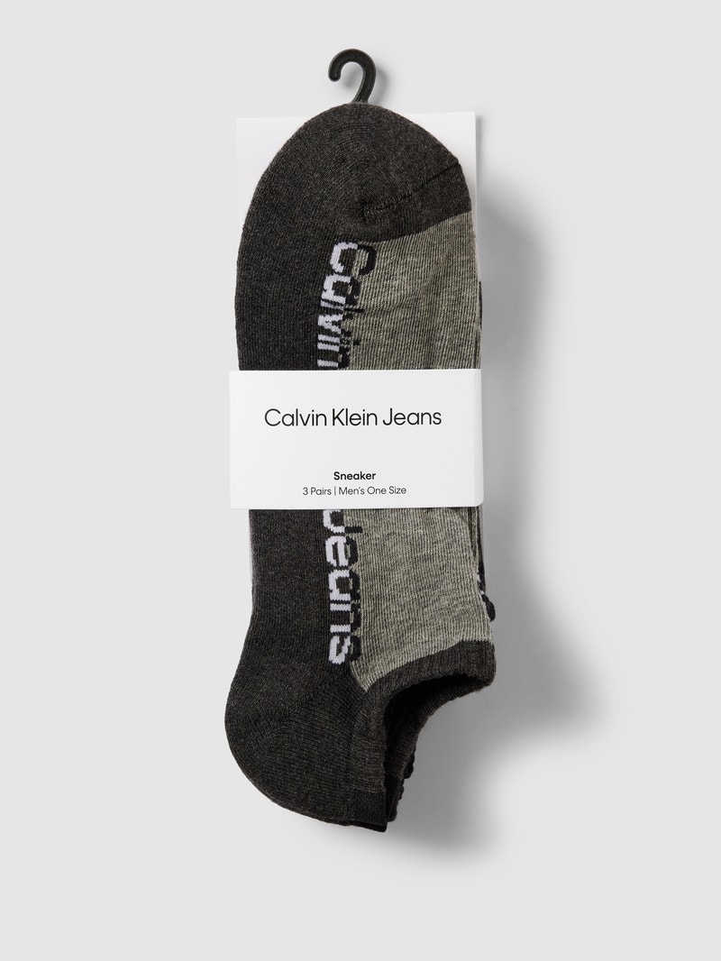 Sneakersocken mit Label-Print im 3er-Pack in dunkelgrau meliert
