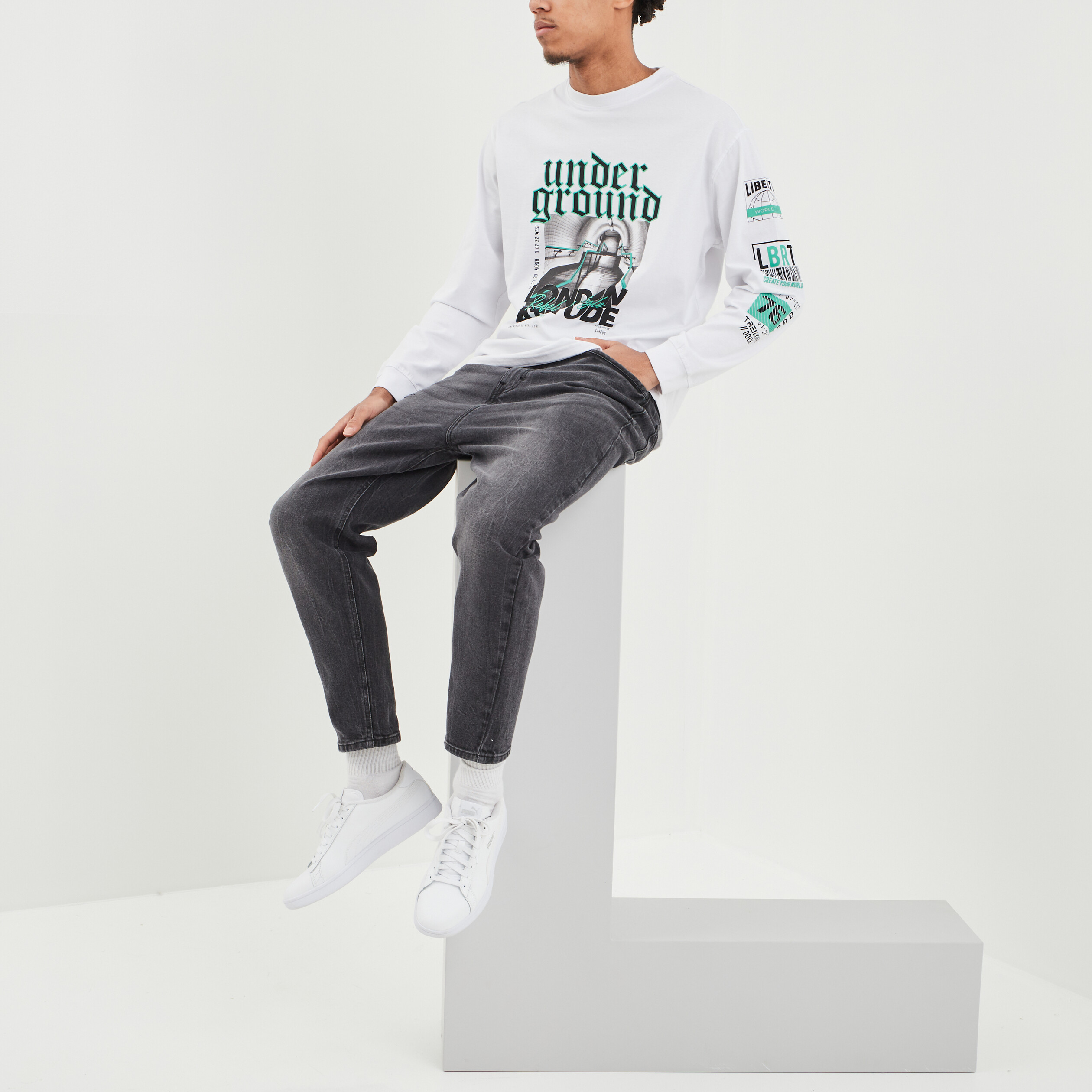 T-shirt manches longues oversize blanc homme | La Halle
