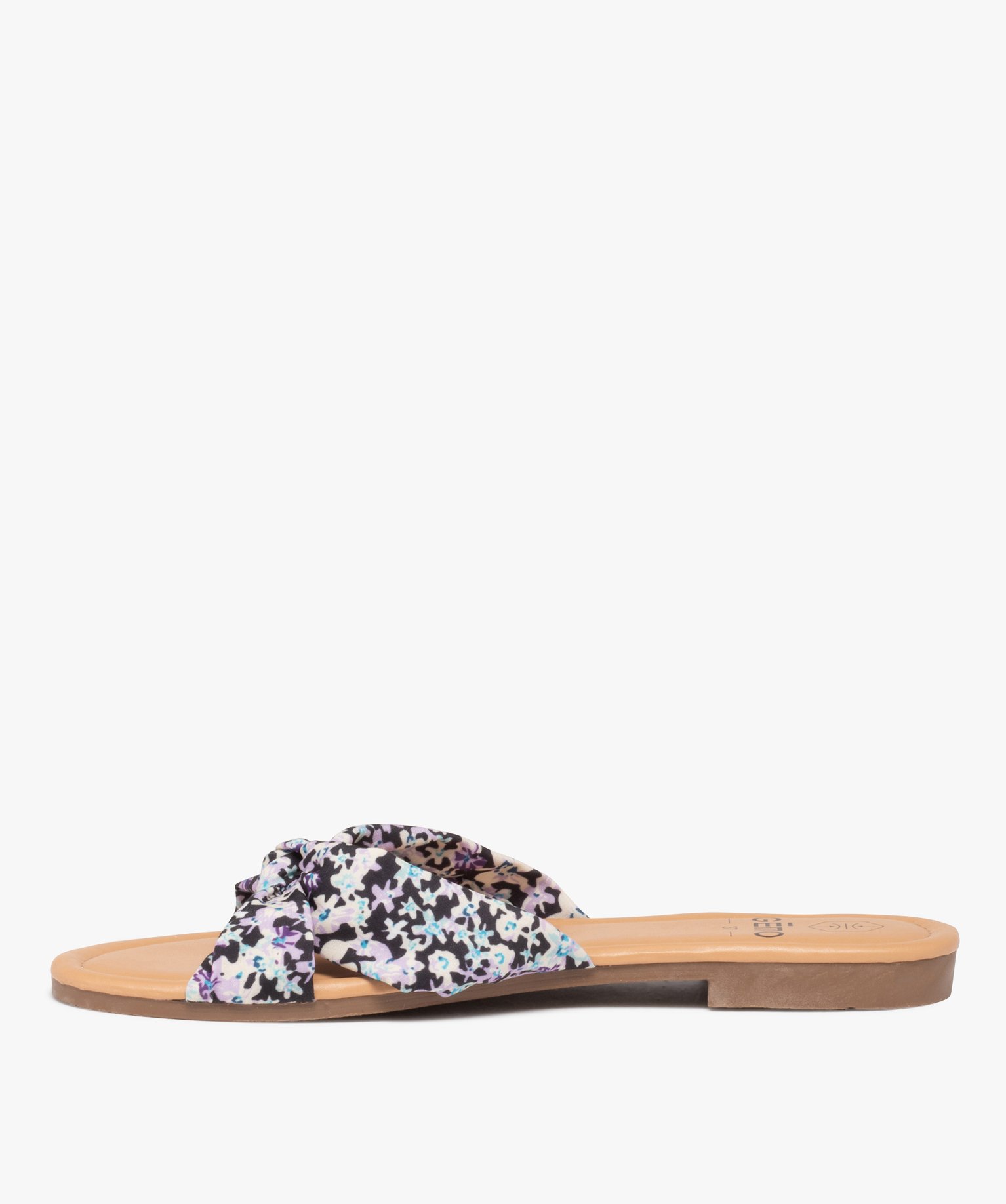 Mules femme à talon plat et dessus en toile drapée noir | GEMO