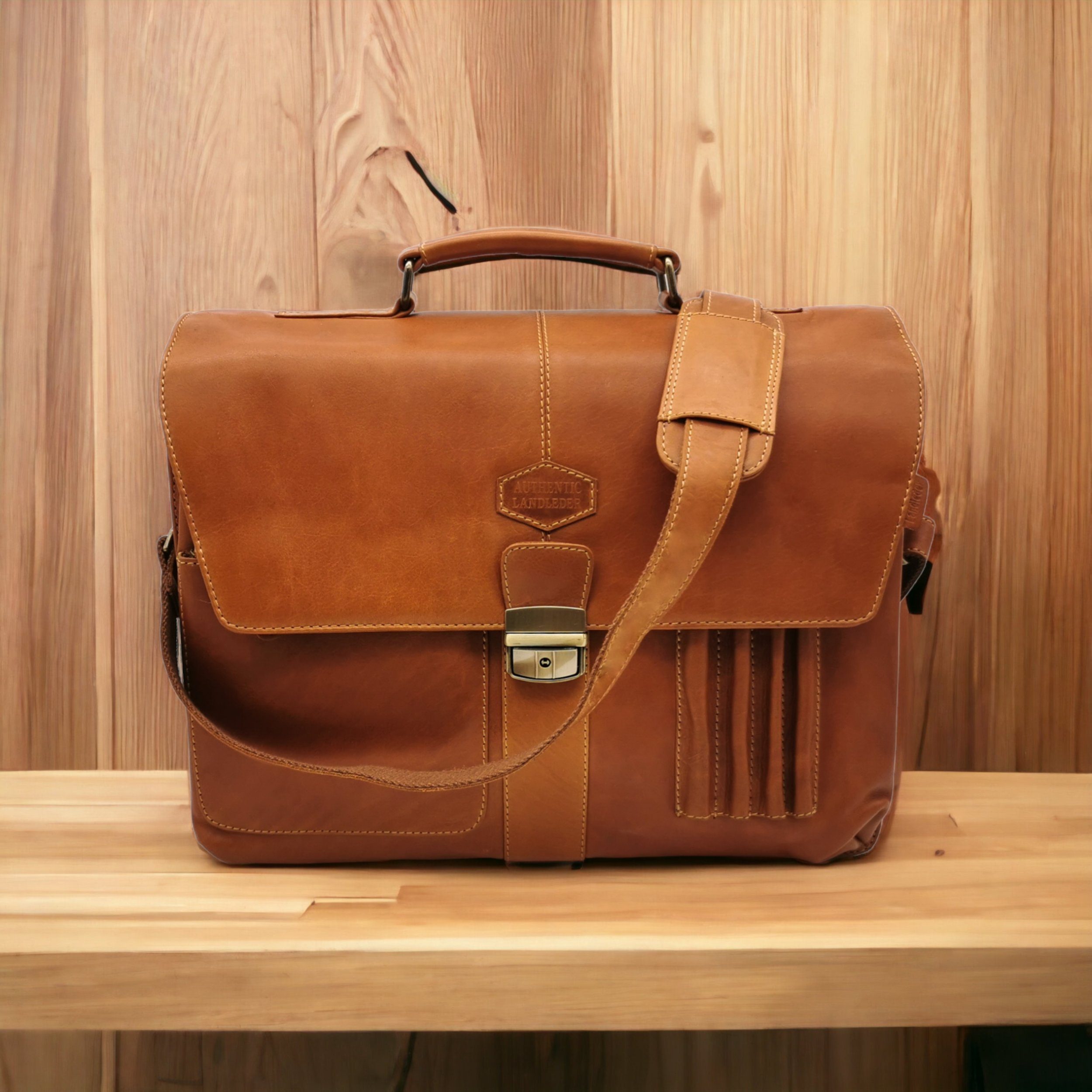 Landleder Aktentasche Premium Aktentasche für Ordner, Laptop, Tablet, 100% Rindleder