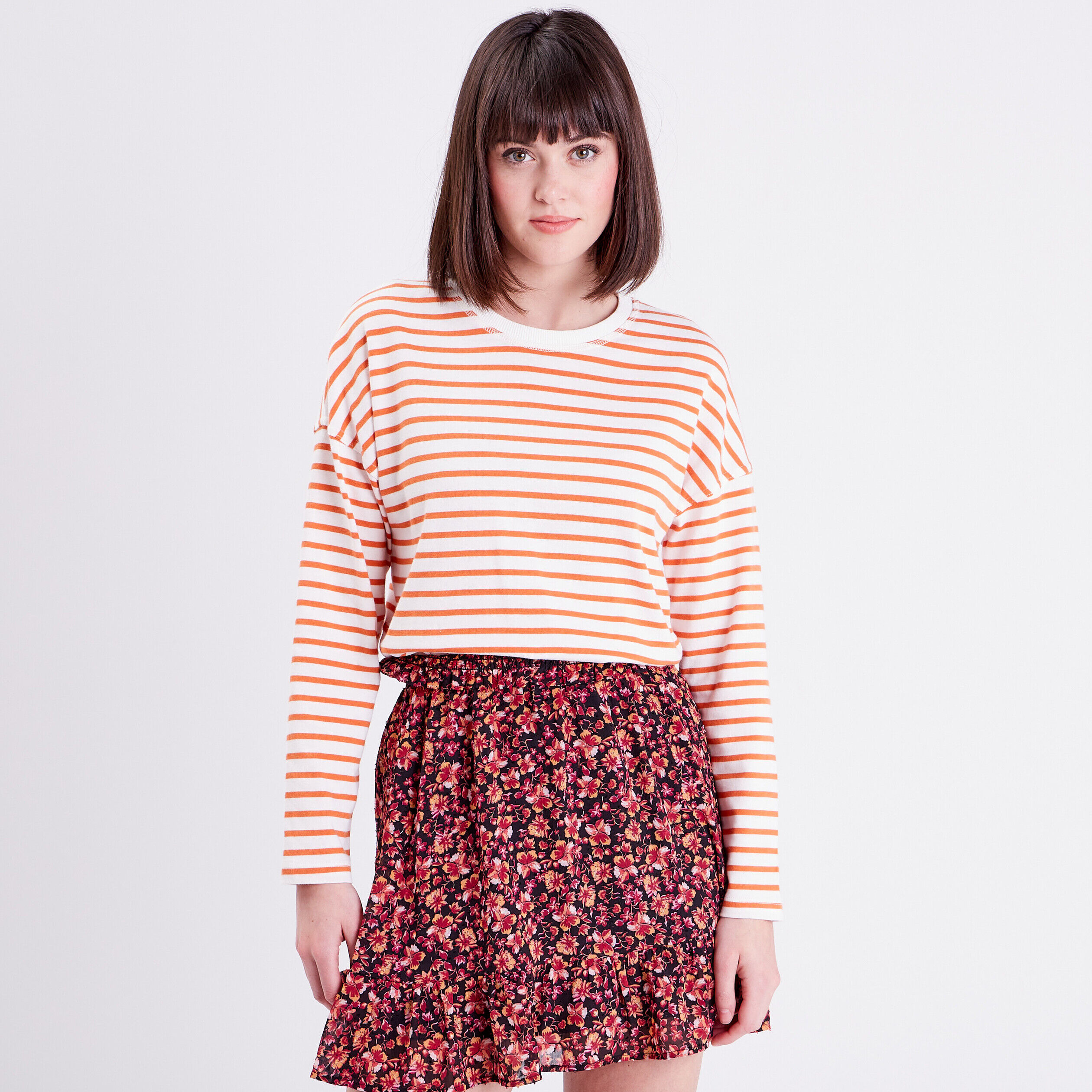 T-shirt manches longues orange corail femme | Cache Cache