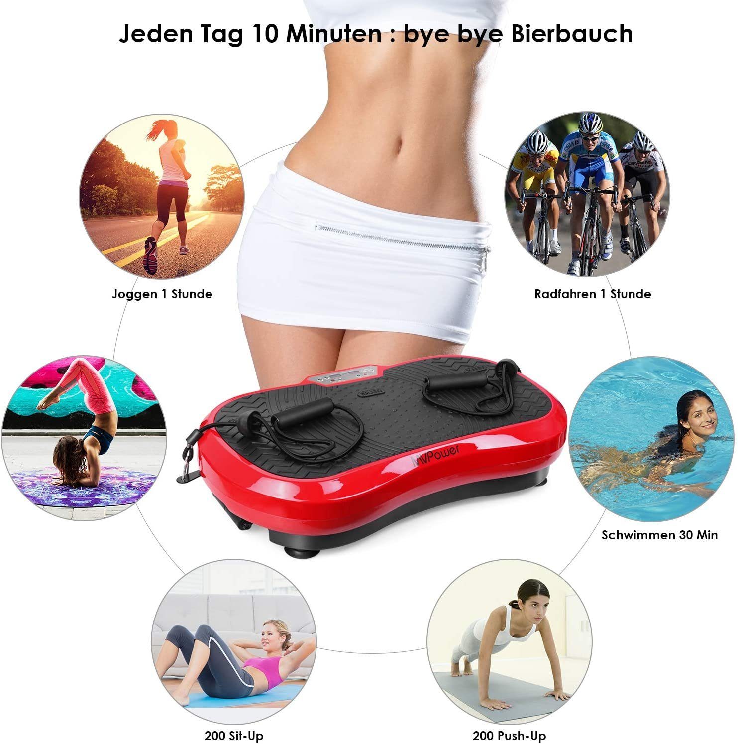 MVPower Vibrationsplatte, 120 Intensitätsstufen, (Ganzkörpertraining zu Hause, Body Shaping Muskel Bauen), mit Ultra leisem Motor Fernbedienung