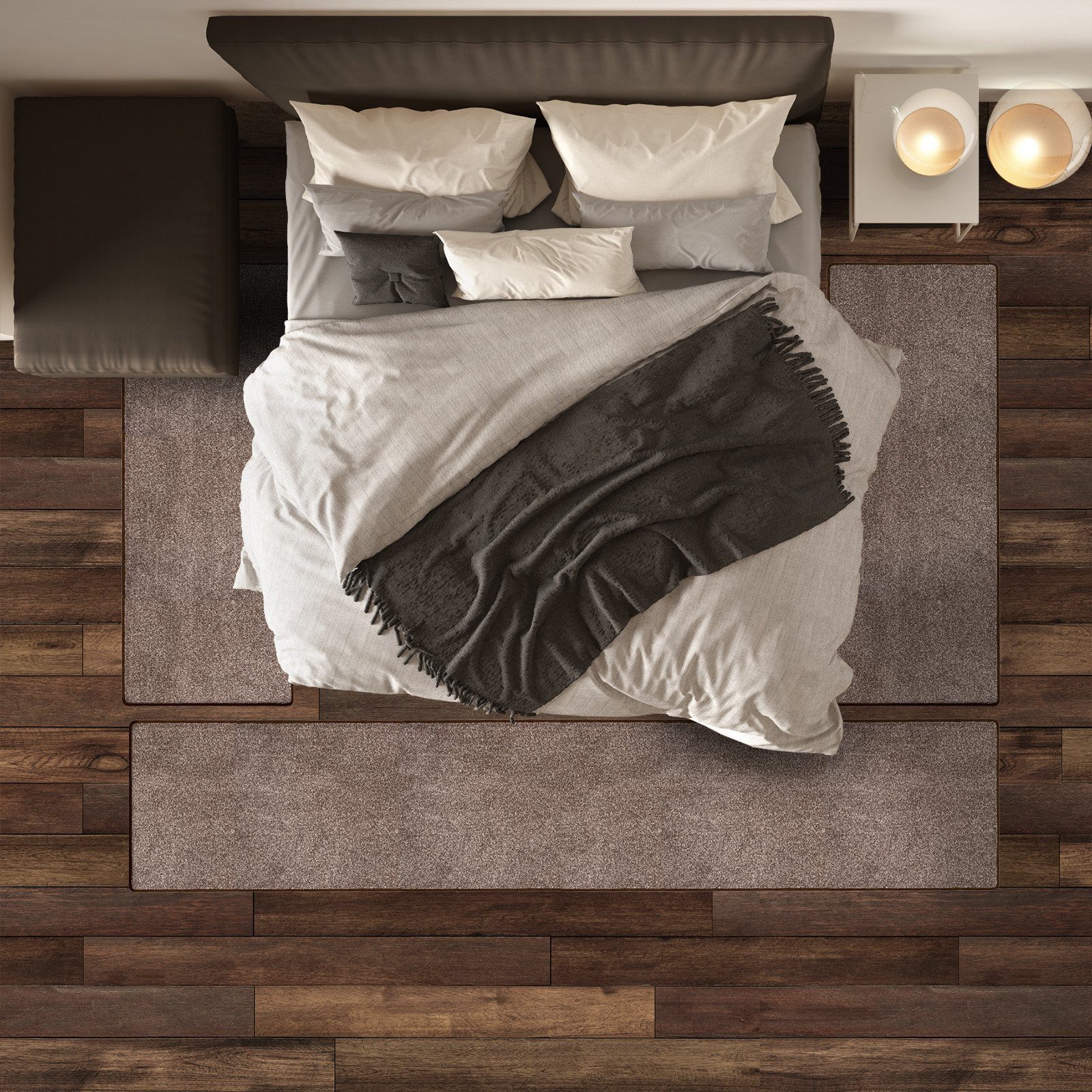 Hochflor-Bettumrandung Lyon Braun 94, 3 Größen, Teppichläufer, ideal im Schlafzimmer Floordirekt, Höhe 10 mm, (3-tlg), Velours