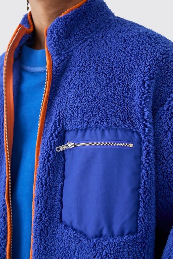 Oversize Kontrast Borg-Jacke