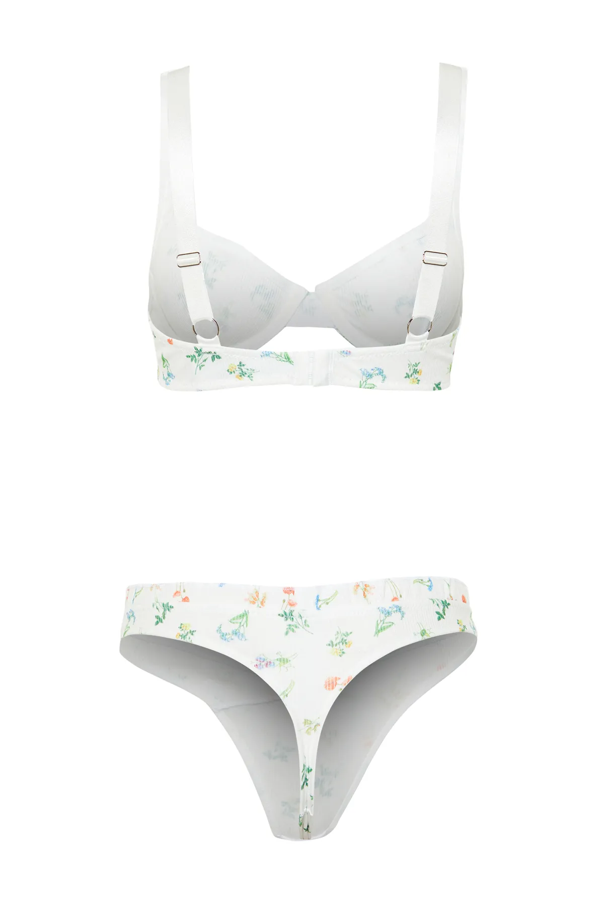 Trendyol Collection  Ecrufarbenes, florales Unterwäscheset mit Seilträgern und ohne Kappe aus Strick THMSS24CC00032
