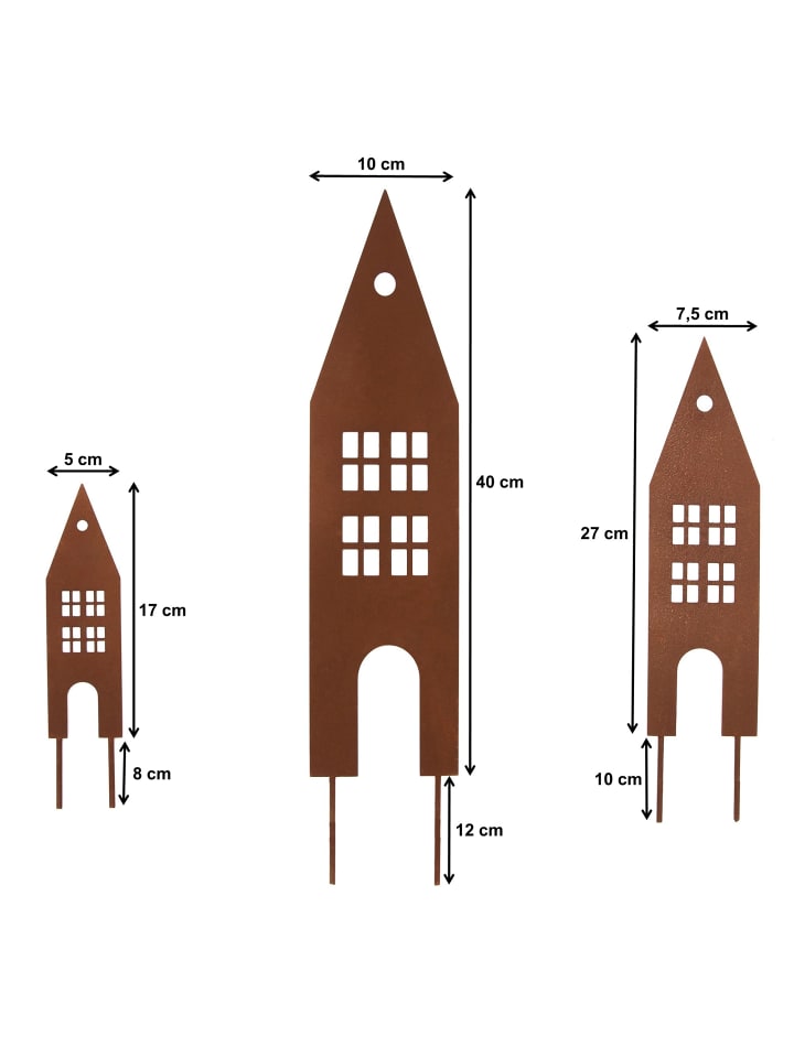 UNUS 3er Set Gartenstecker Rost Häuser in Braun günstig kaufen onesize