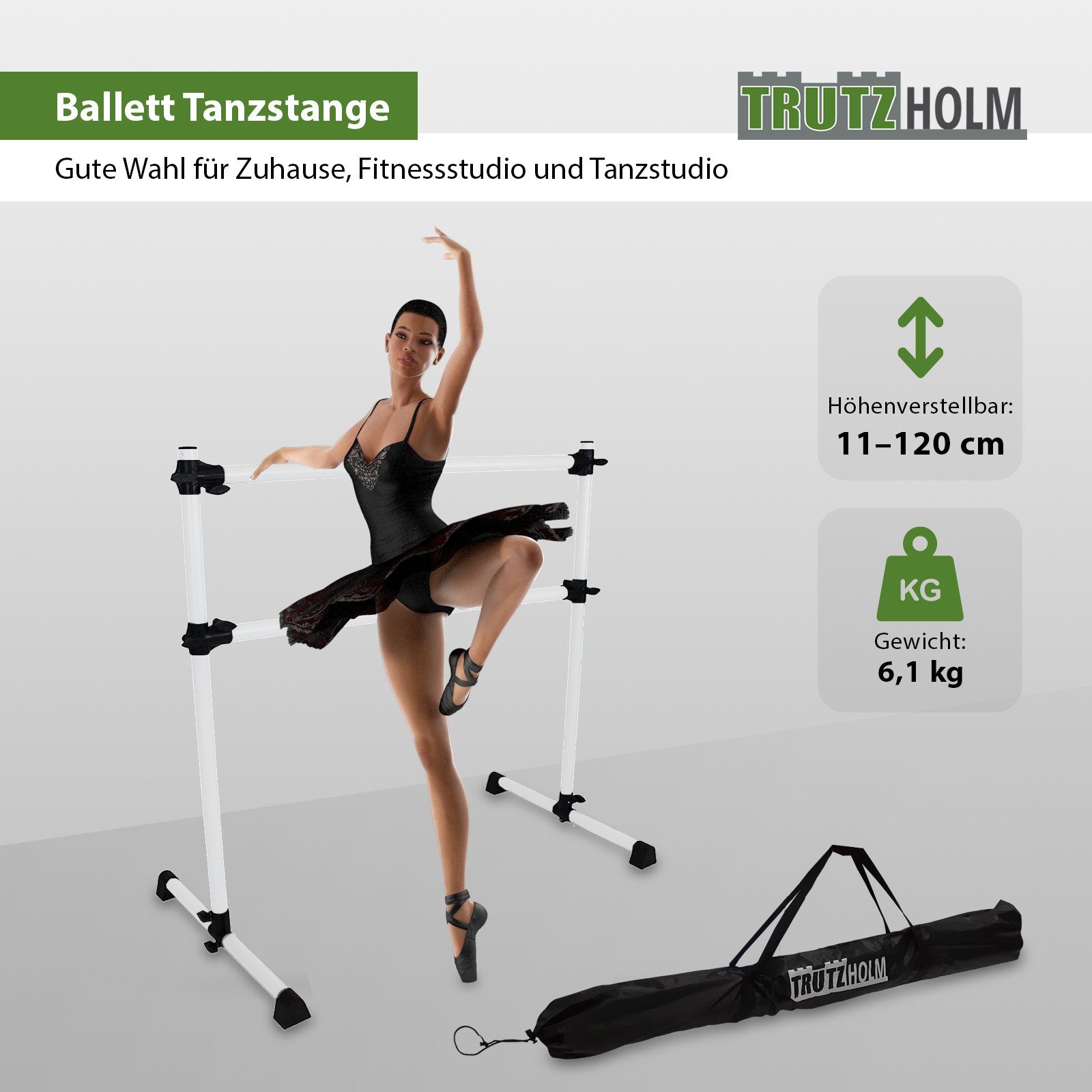 TRUTZHOLM Trainingsstation Ballettstange höhenverstellbar von 11-120 cm Ballett Stange für zuhaus