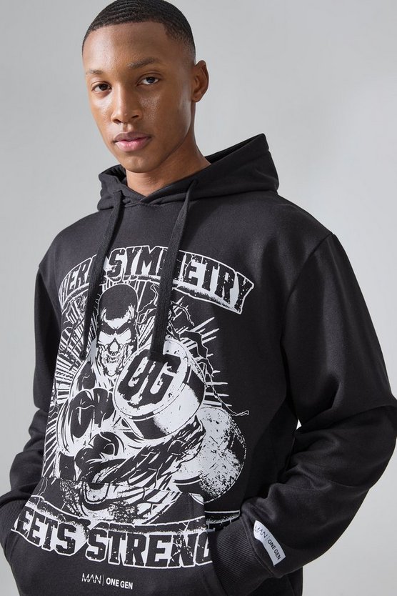 Man Active Oversize Hoodie mit Print