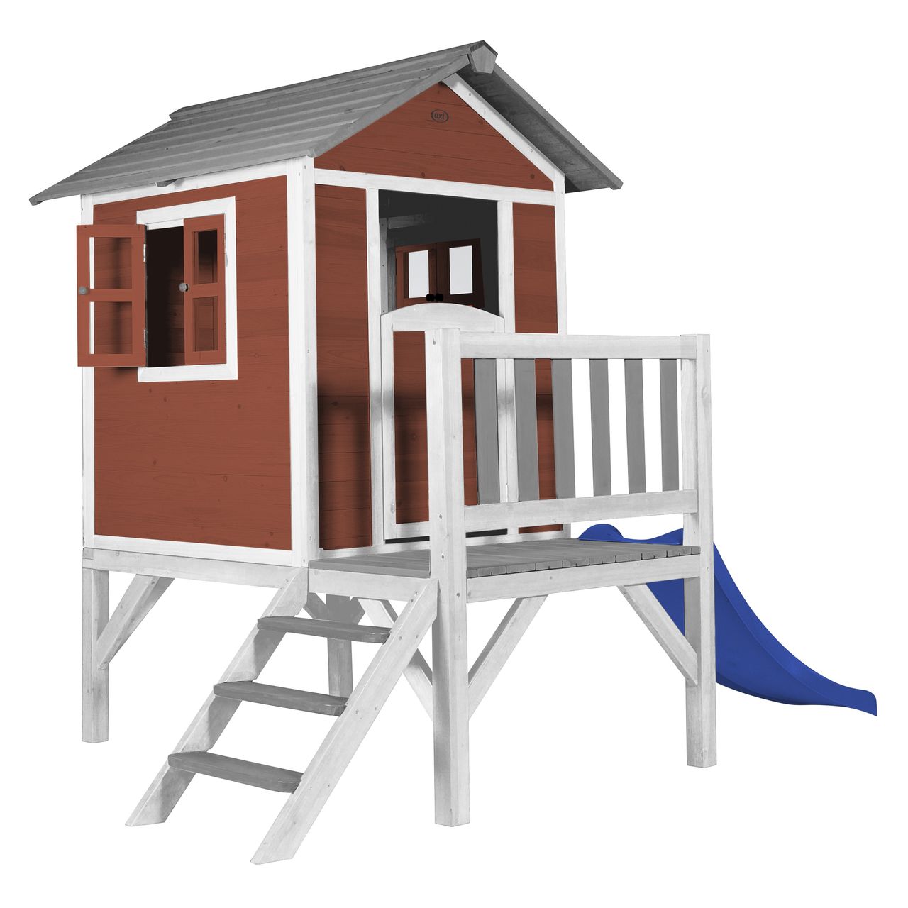 AXI Lodge XL Spielhaus Skandinavisches Rot - Blaue Rutsche