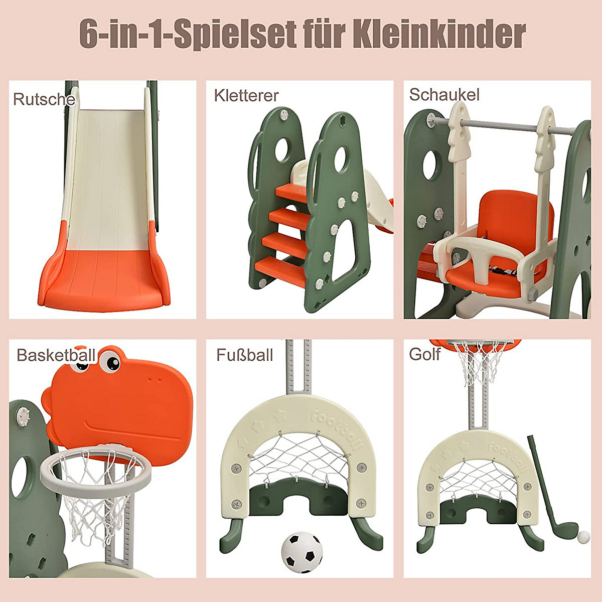 Rutsche 6 in 1 Spielplatz mit Schaukel & Fußballtor & Golfloch