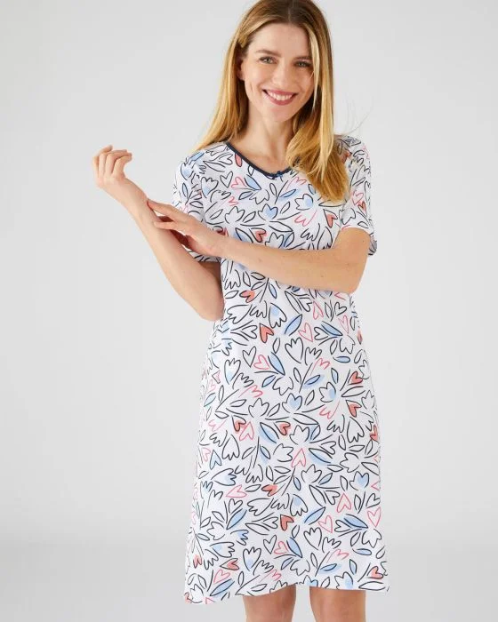Lot de 3 chemises de nuit en pur coton peigné, 2 statures