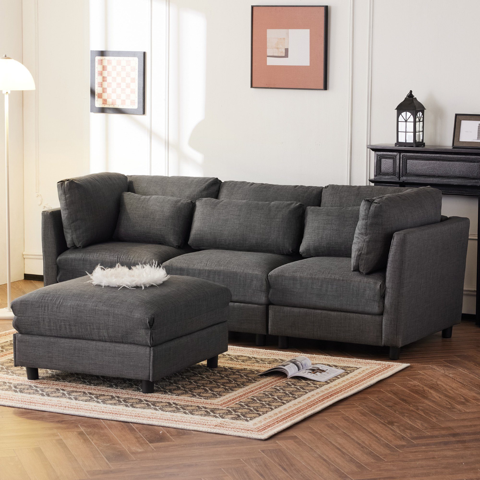 REDOM Sofa Ecksofa Schlafsofa, 3-Sitzer-Sofa, Wohnzimmersofa, Sofa mit Chaiselongue, mit Fußstütze