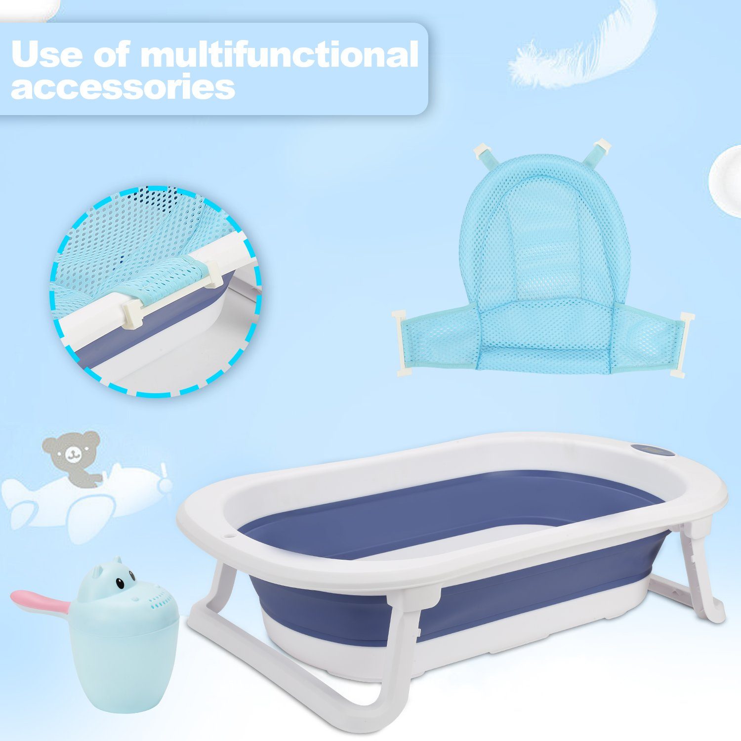 TolleTour Babybadewanne Baby Badewanne mit Standfüßen Faltbare Wanne Babywanne Reisebadewanne