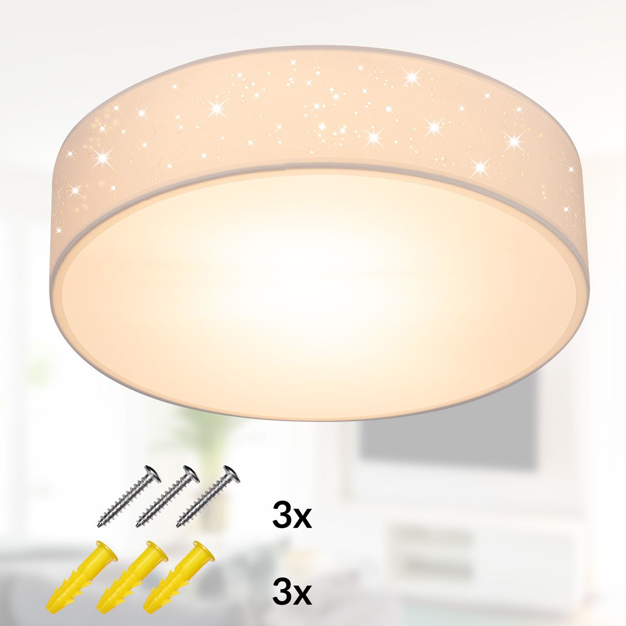 Casaria monzana® Deckenlampe Weiß Stoff Ø38cm Sternenhimmel