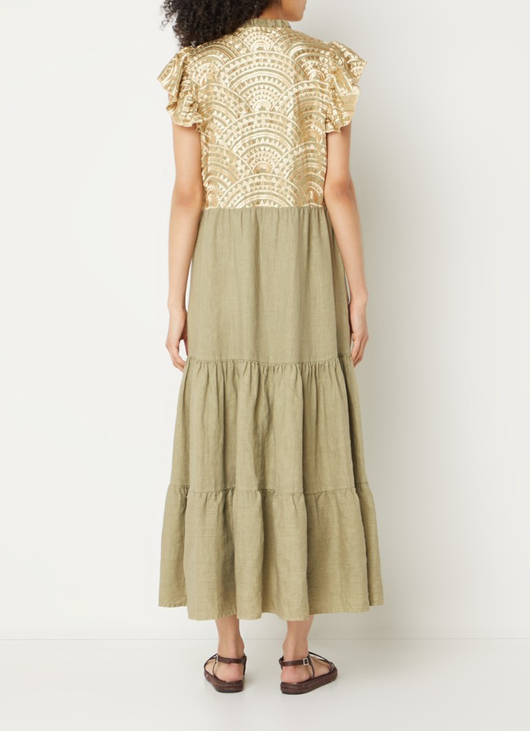 Greek Archaic Kori Midi linen tunic dress with embroidery