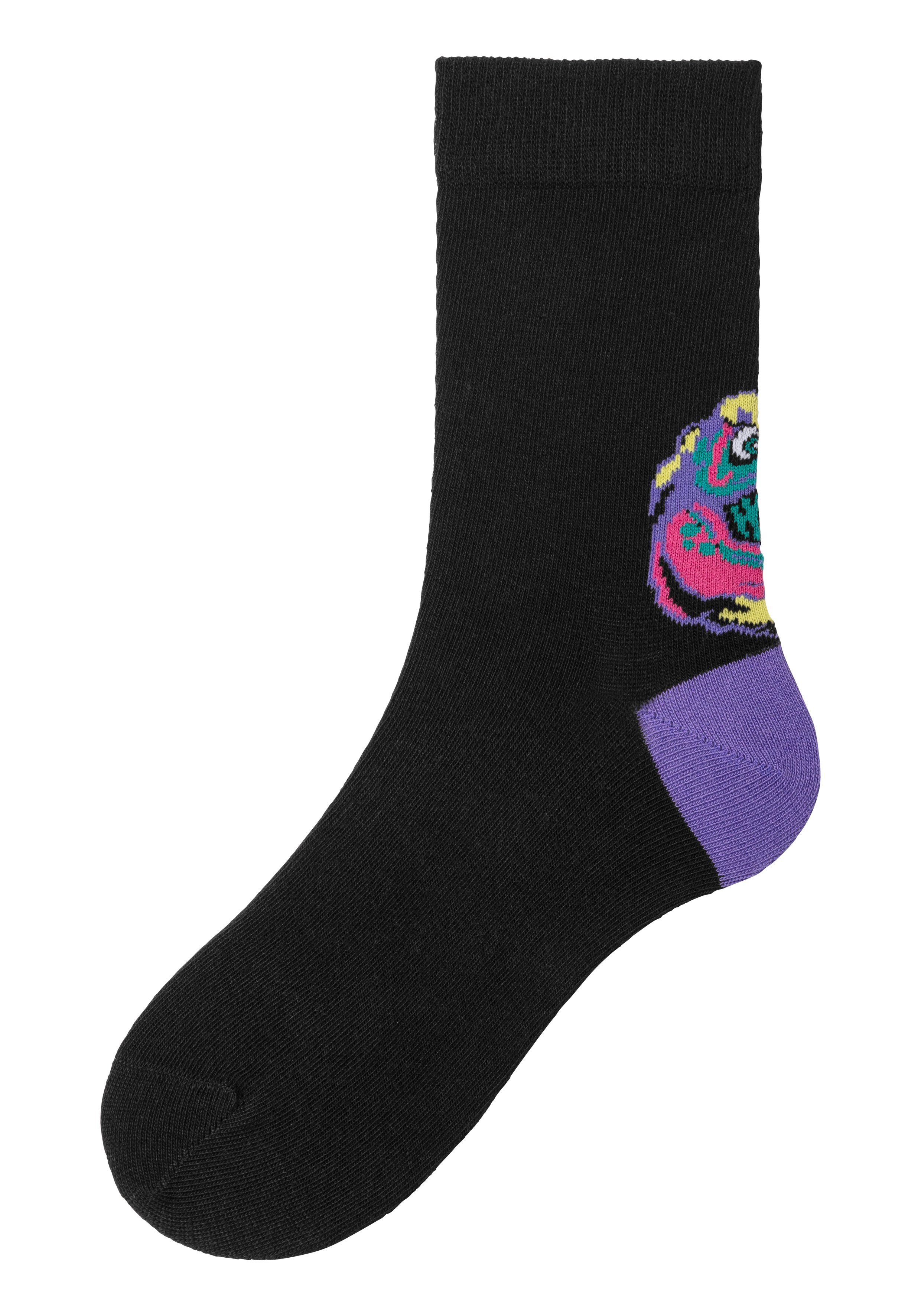 H.I.S Freizeitsocken (Packung, 5-Paar) mit farbenfrohen Dino Motive über der Ferse