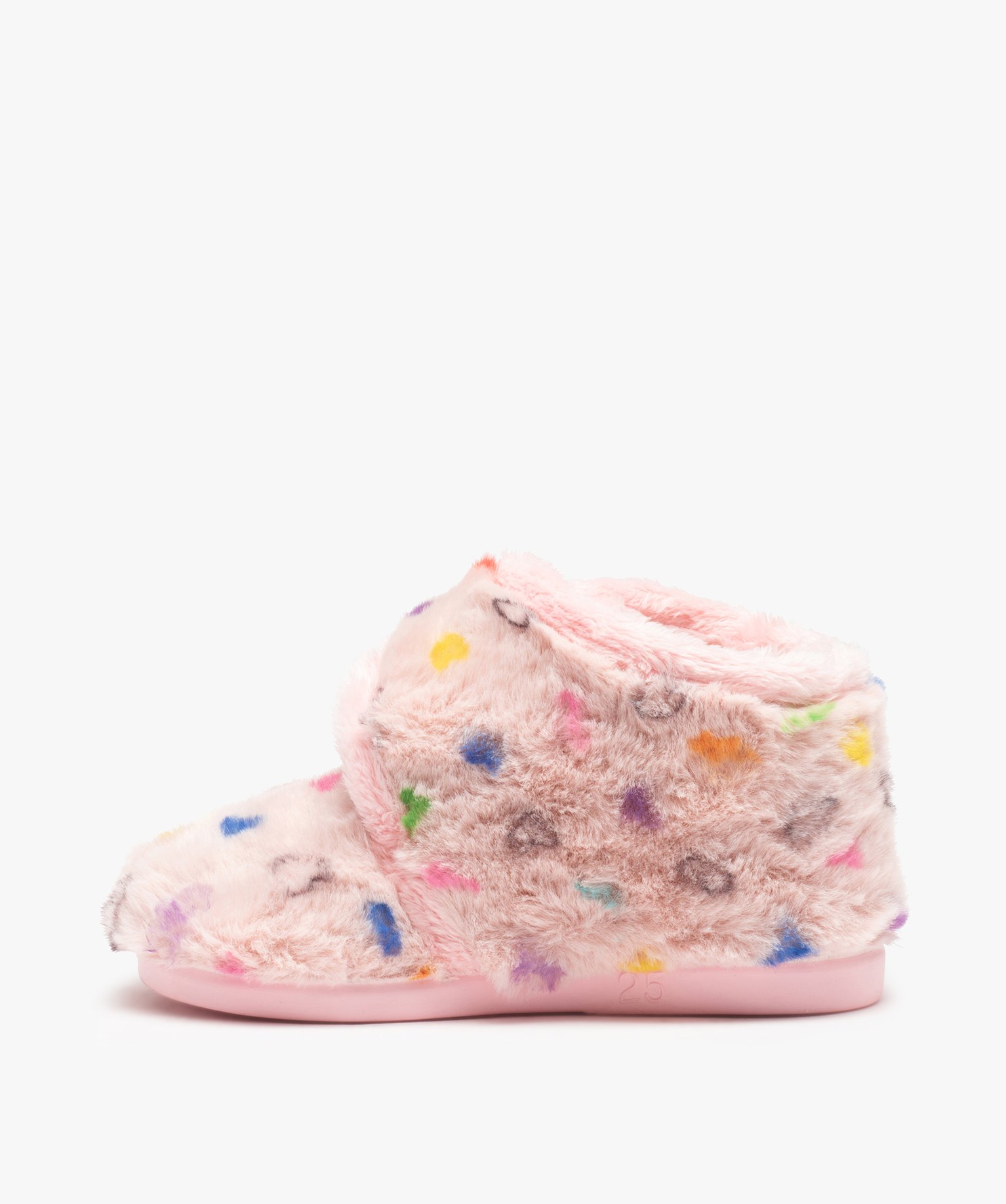 Chaussons fille bottillons en textile peluche imprimé curs rose | GEMO