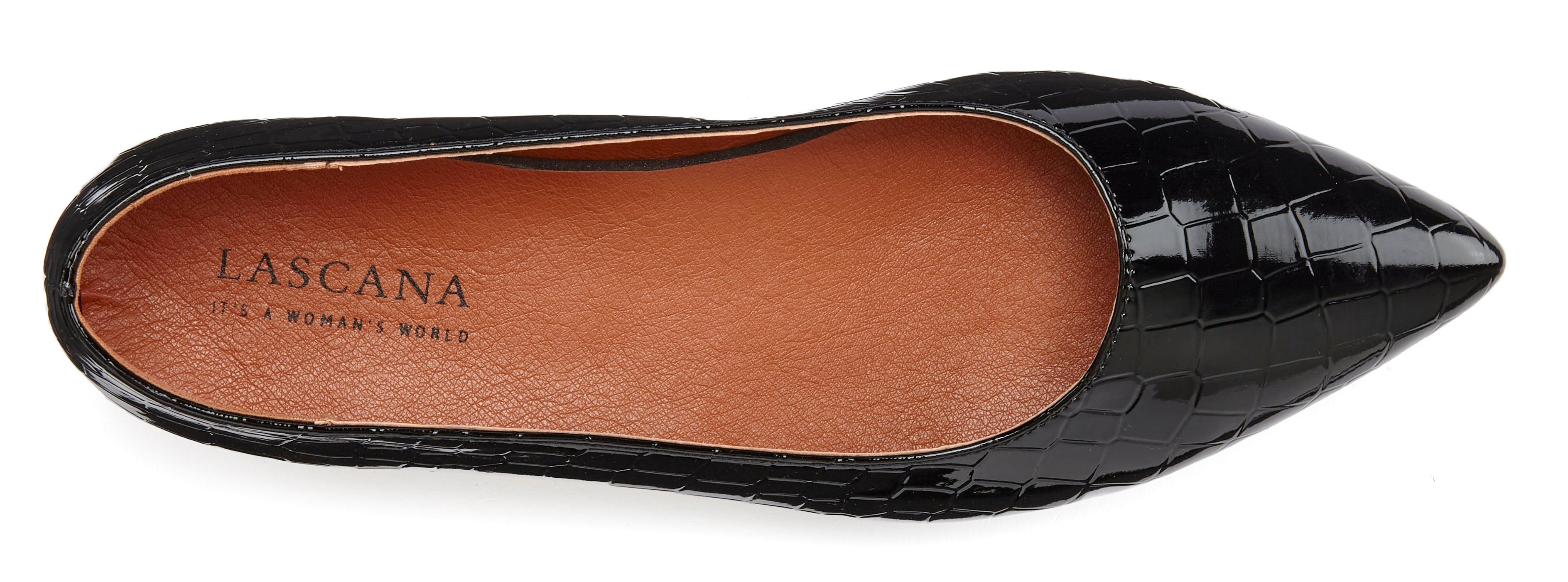 LASCANA Freizeitschuh, Slipper, Halbschuh Ballerina Freizeitschuh, Slipper, Halbschuh mit Kroko-Prägung, spitze Form VEGAN