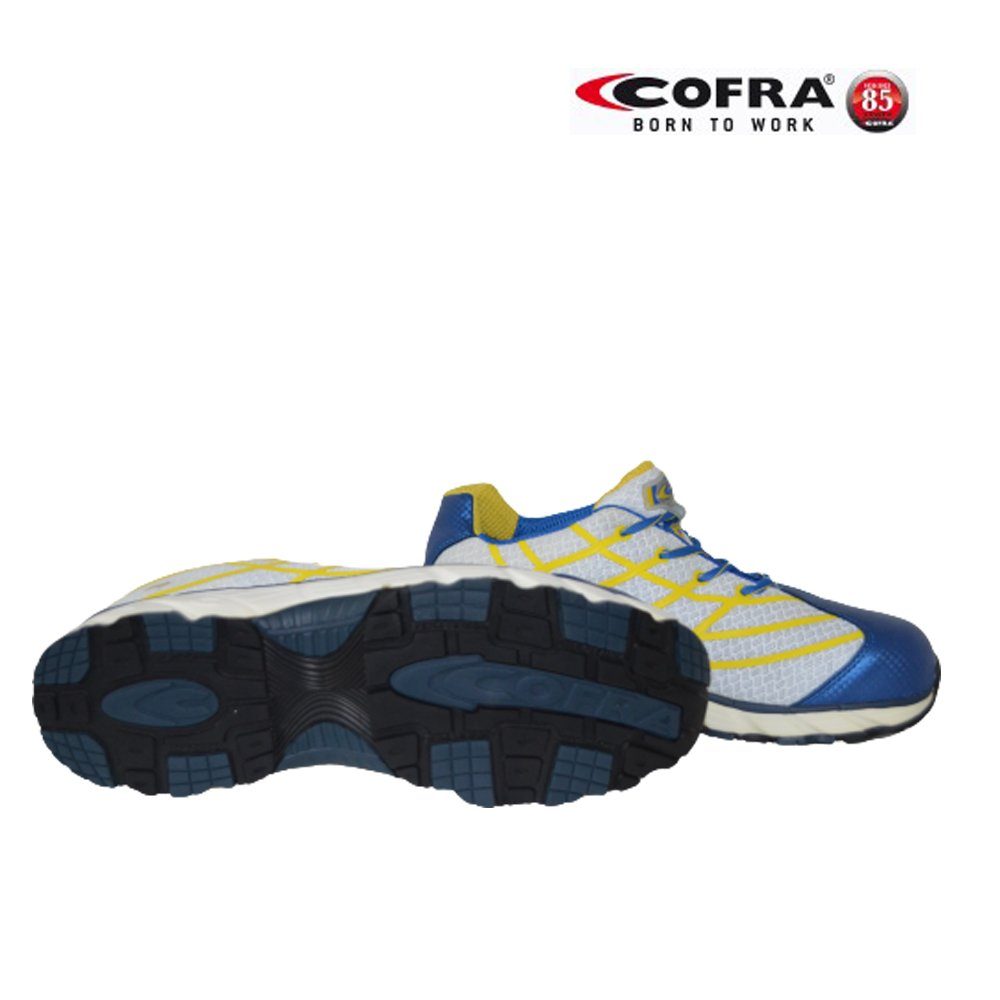 Cofra Sicherheitsschuhe NEW ALIEN WHITE S1 P SRC Sicherheitsschuh (Set, 2-tlg., 1 Paar Sicherheitsschuhe + 2 Paar Arbeitshandschuhe (Größe 9 + 10) KAPPE: Stahlkappe mit 200 J Zehenschutz, Schuhweite: 11 Mondopoint