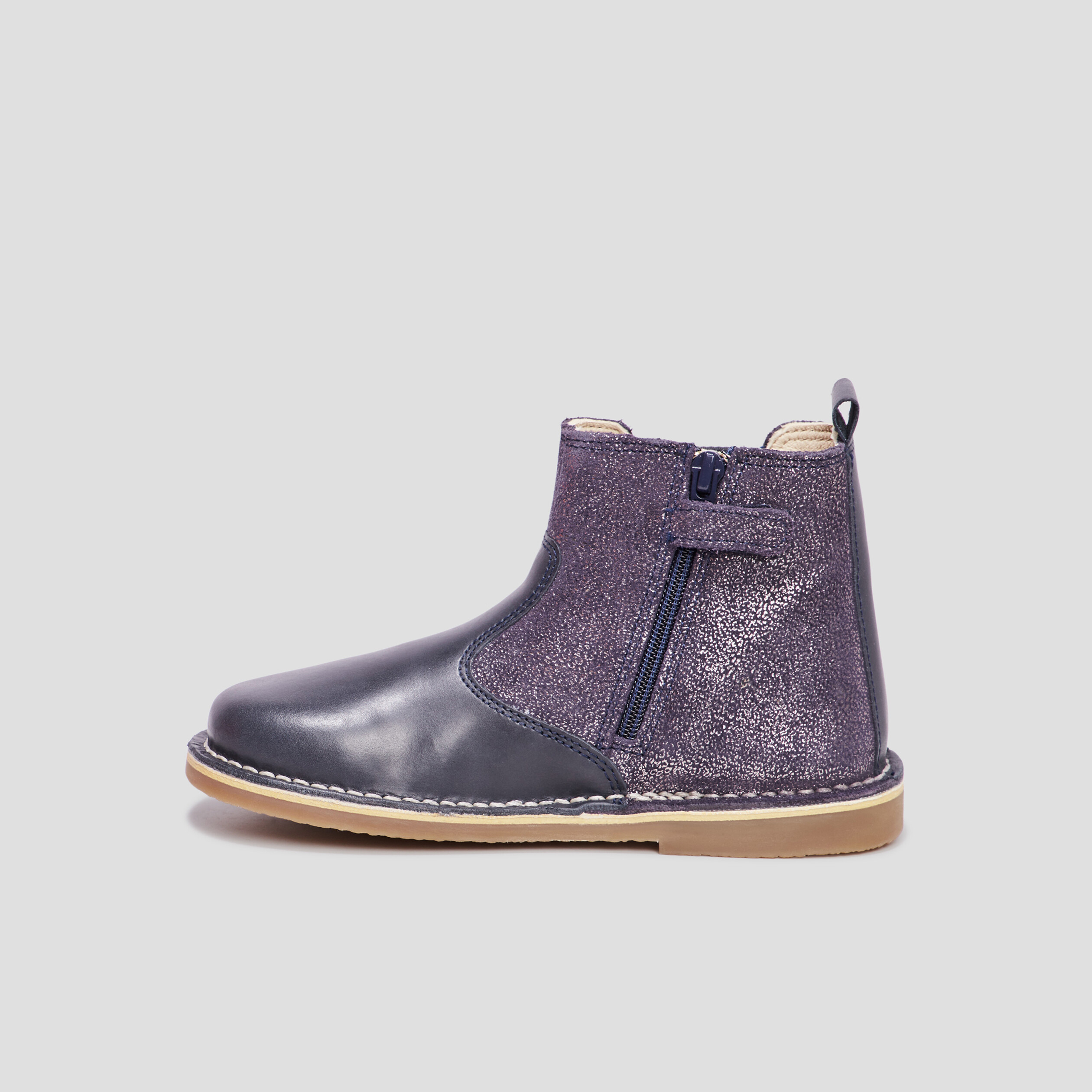 Bottines irisées en cuir Kickers Maelio bleu marine fille | La Halle